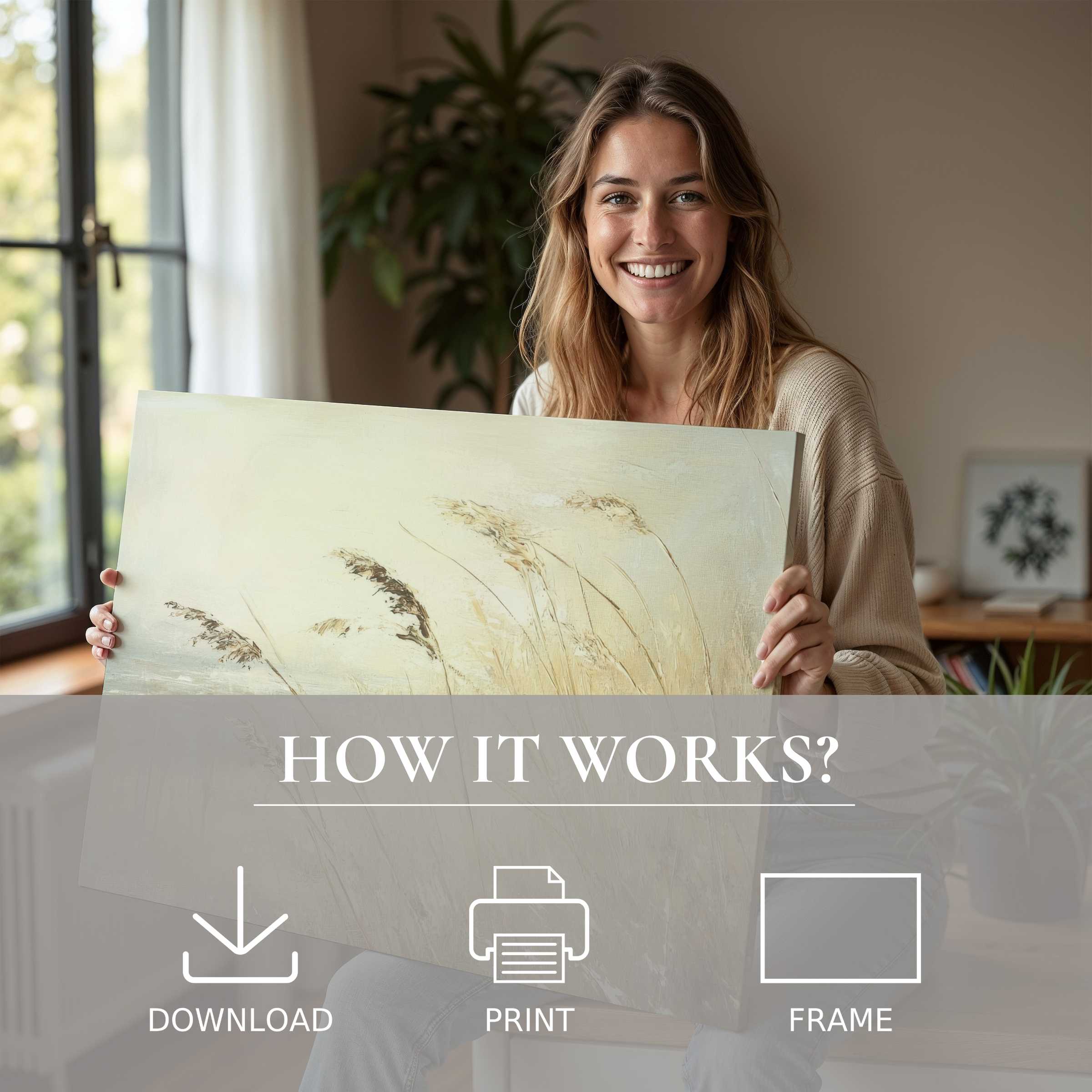 Radiate warmth and joy with this beach digital art print, effortlessly elevating modern interiors through serene, natural beauty