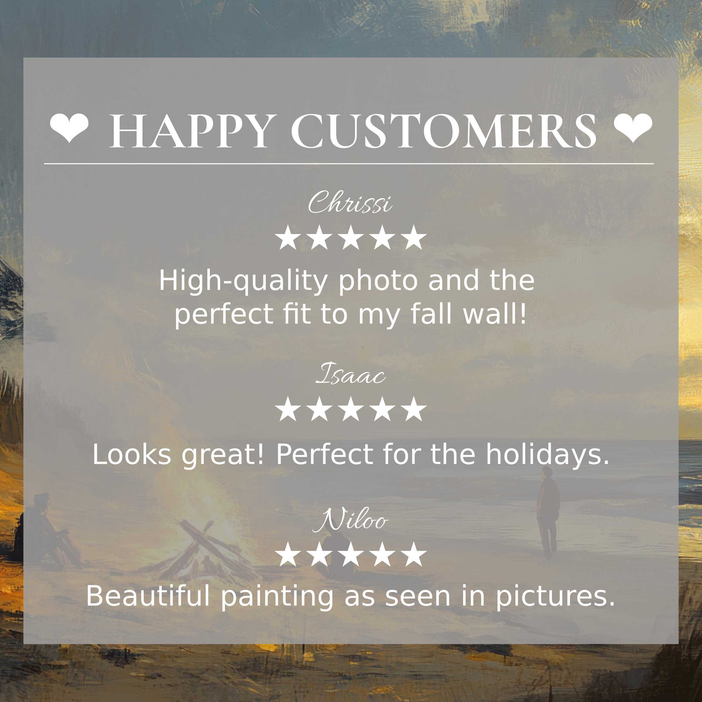 Coastal art for Frame TV with abstract sunset hues; happy customer reviews build trust through elegant presentation