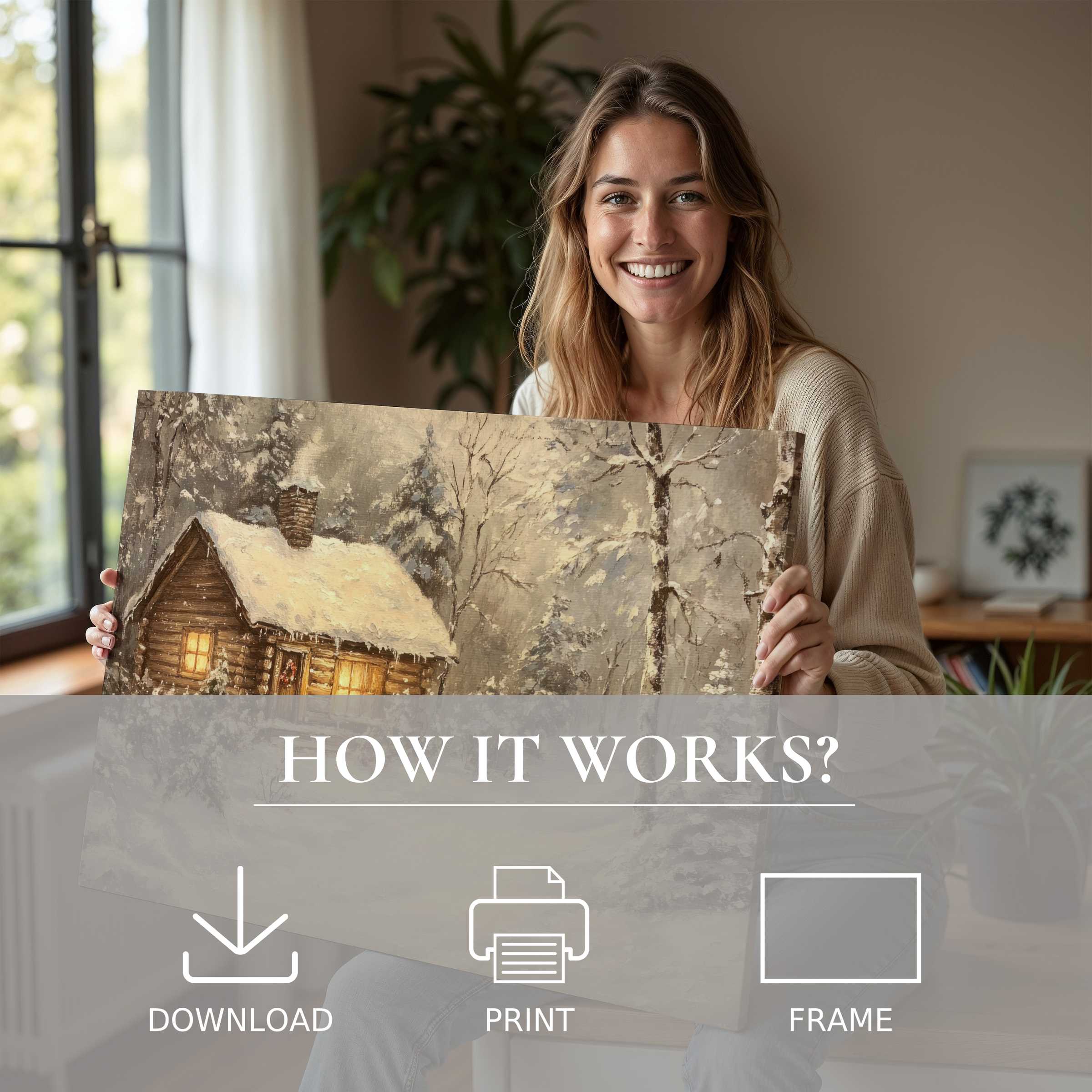 Serene moment reveals Christmas digital art print, warming a modern home with timeless joy and effortless elegance