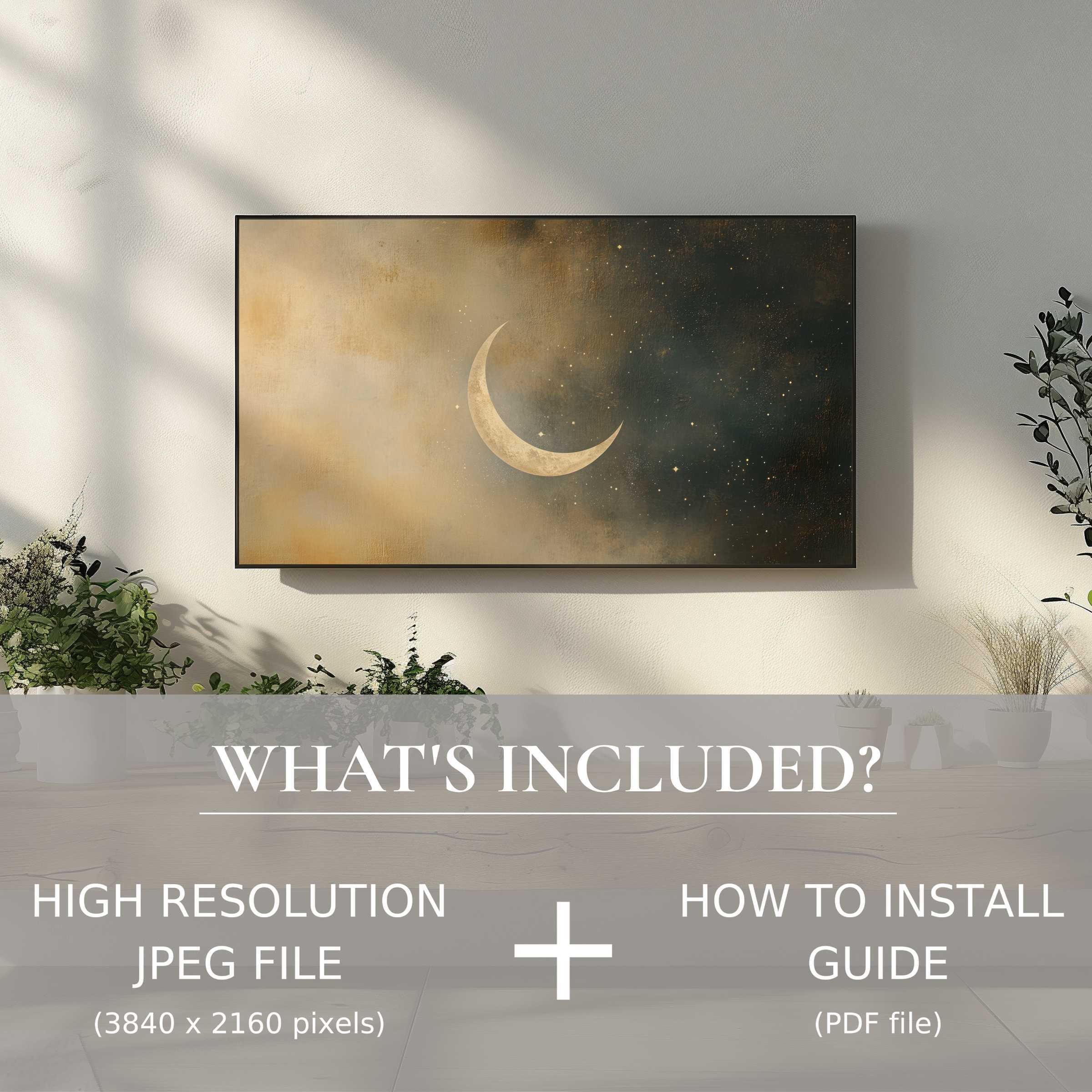 Elegant living room with neutral digital TV art download; easy digital use enhances any modern, stylish space