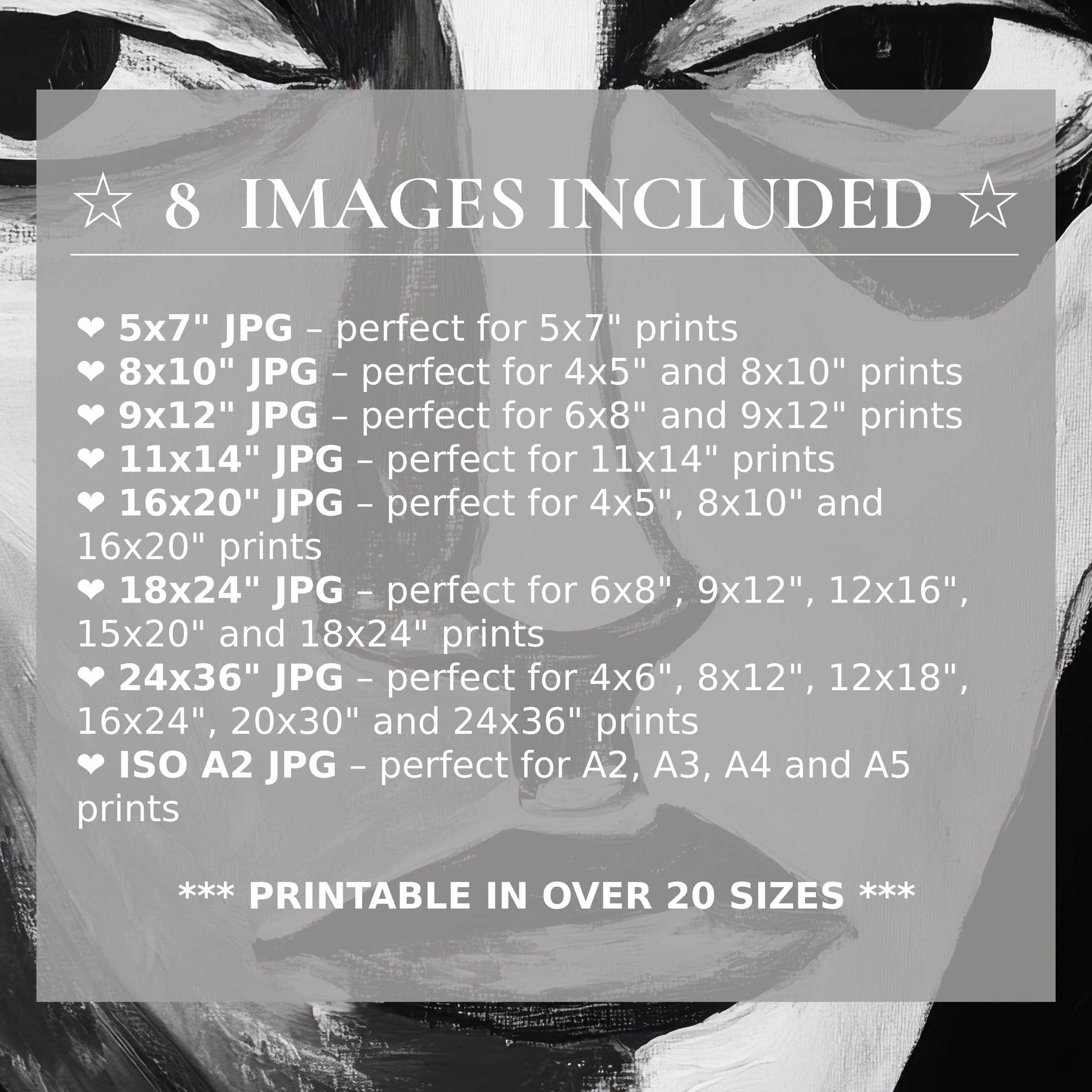 Bold black and white digital print with radiant, expressive contrasts; includes 8 high-quality sizes to elevate modern interiors with versatile style