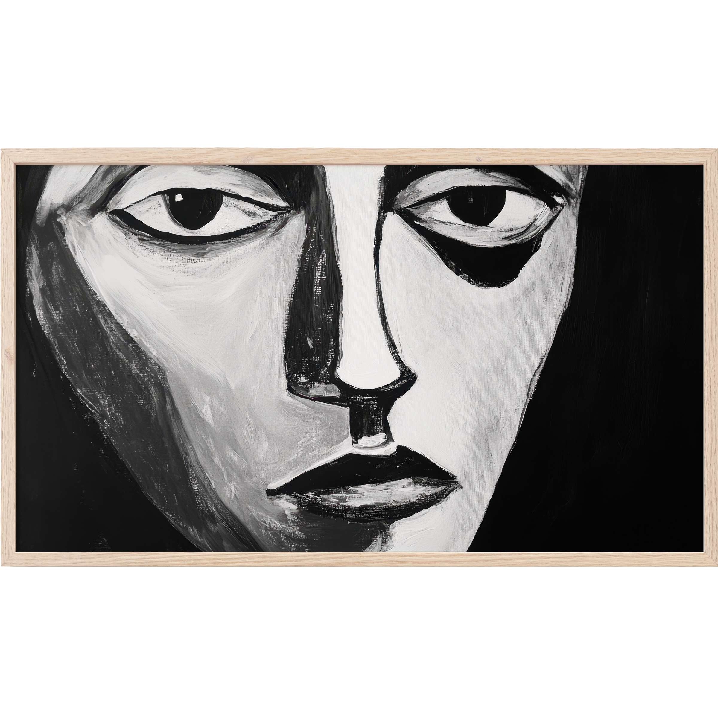 Abstract monochrome portrait with bold brushstrokes in black and white, refined black and white Frame TV Art for modern interiors