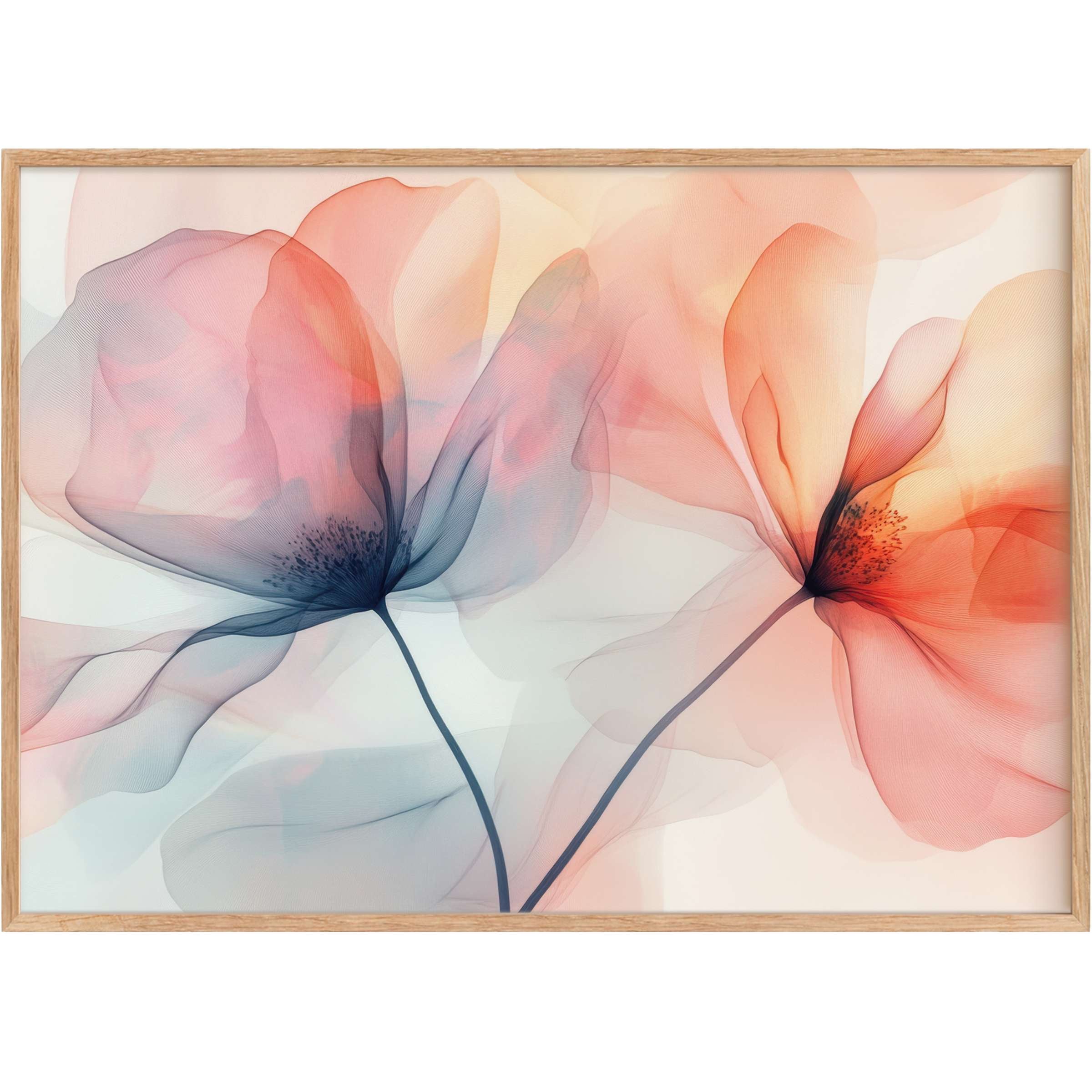 Ethereal floral printable wall art with soft coral and navy hues, creating a serene, sophisticated ambiance for refined interiors