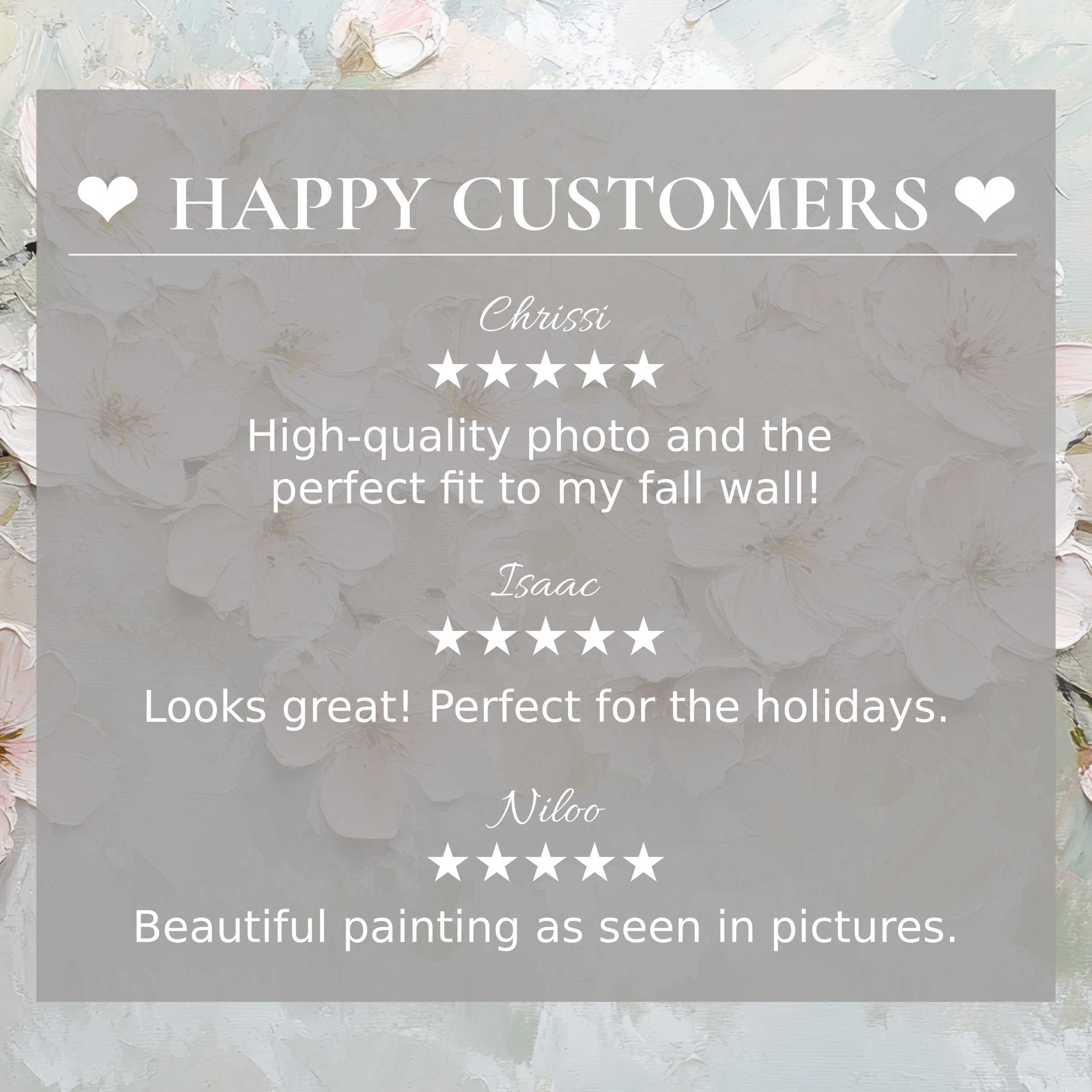 spring art for Frame TV with soft pastel floral background and happy customer reviews inspiring trust and elegance