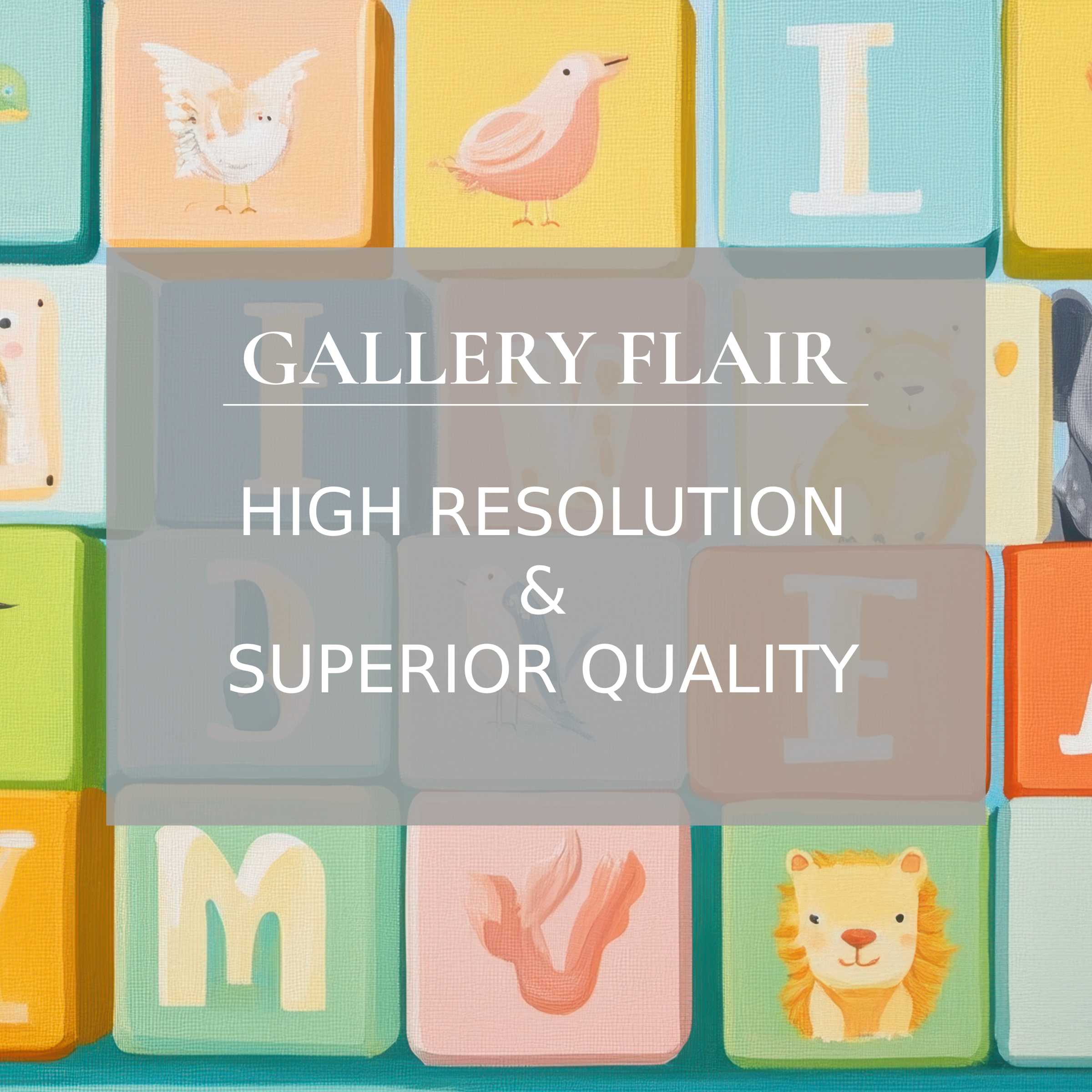 Elegant nursery Frame TV picture featuring soft pastel animal blocks in high resolution and refined clarity