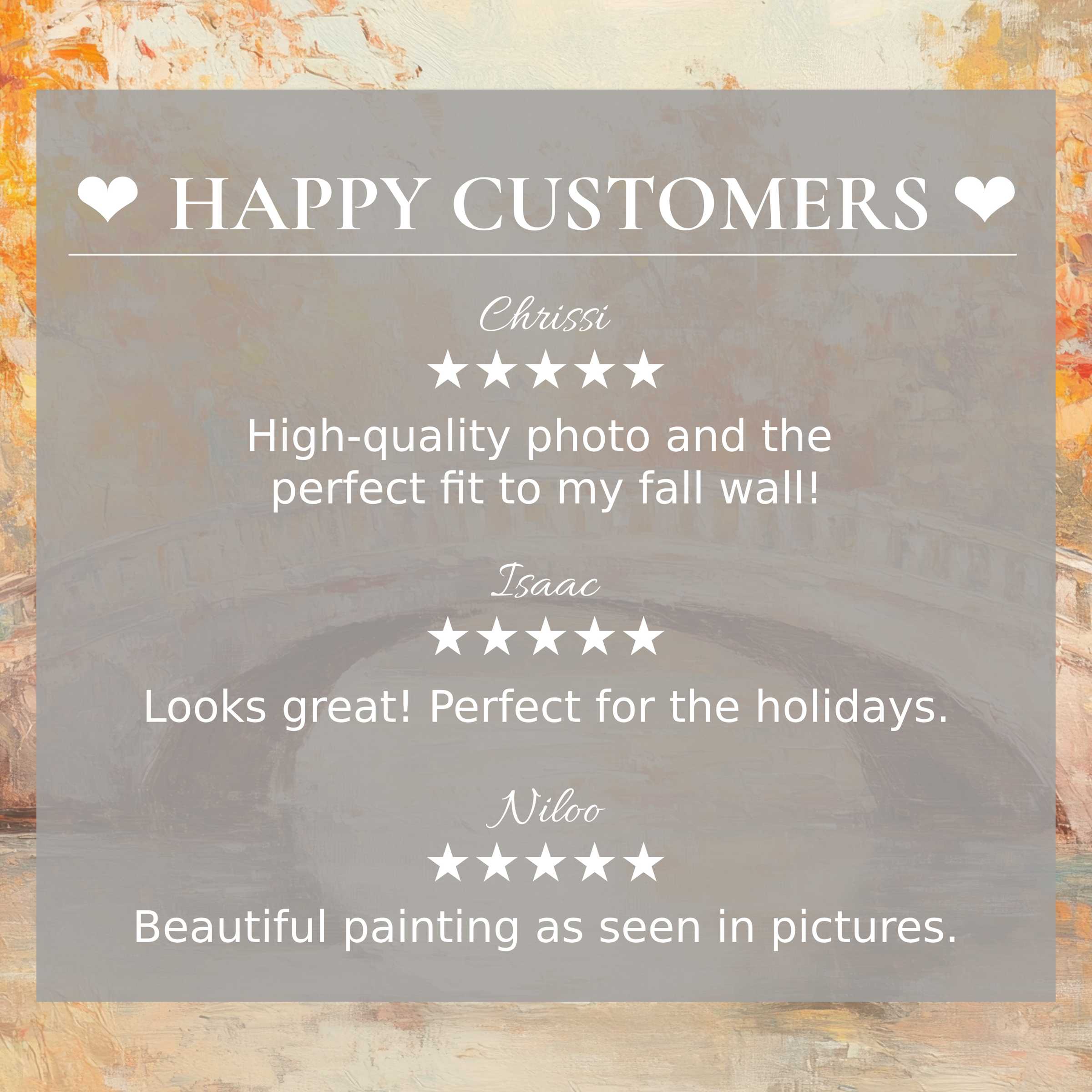 Vintage art for Frame TV with abstract warm hues, glowing happy customer reviews fostering trust and elegant style