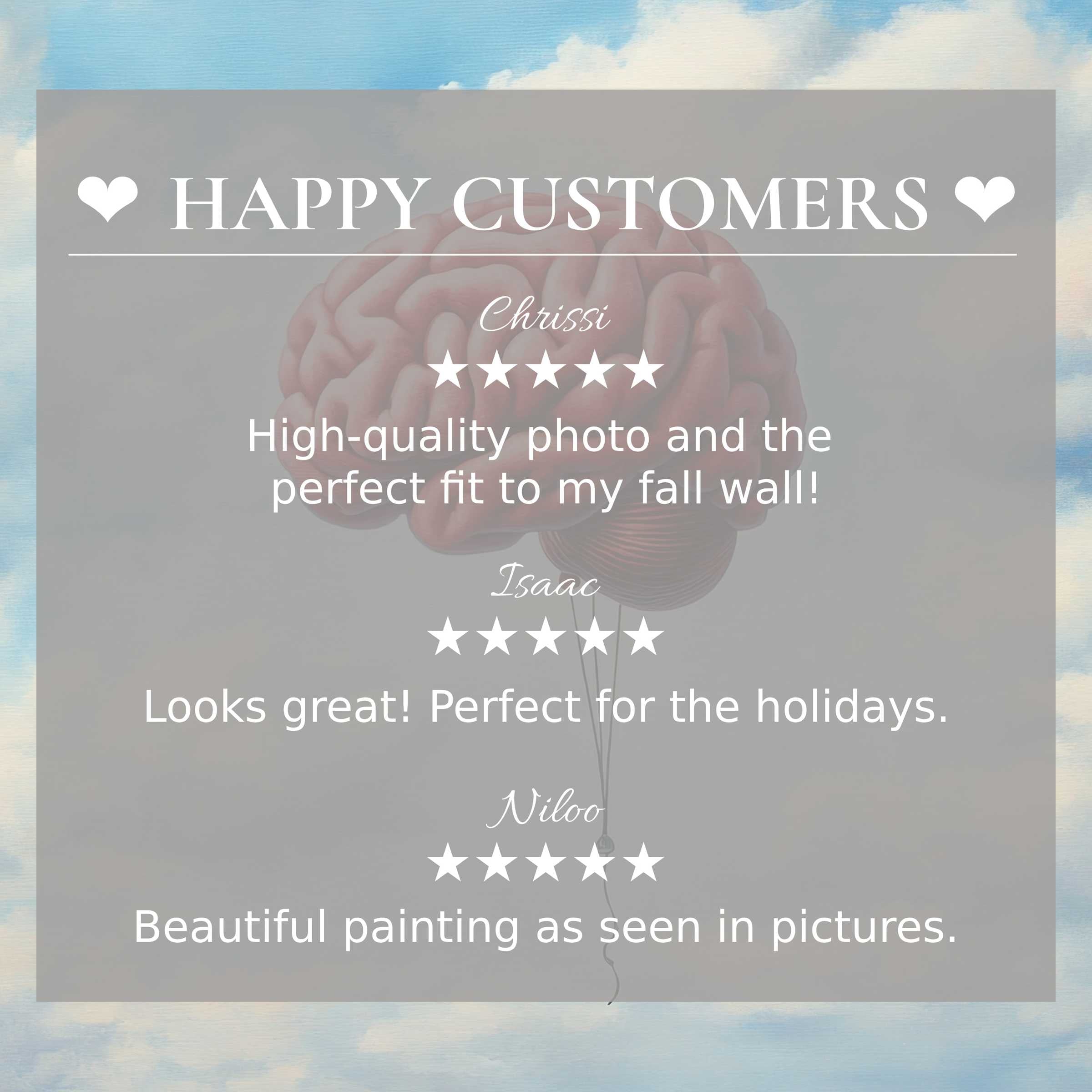 Elegant street art for Frame TV with abstract sky backdrop, showcasing happy customer reviews that build trust and style appeal
