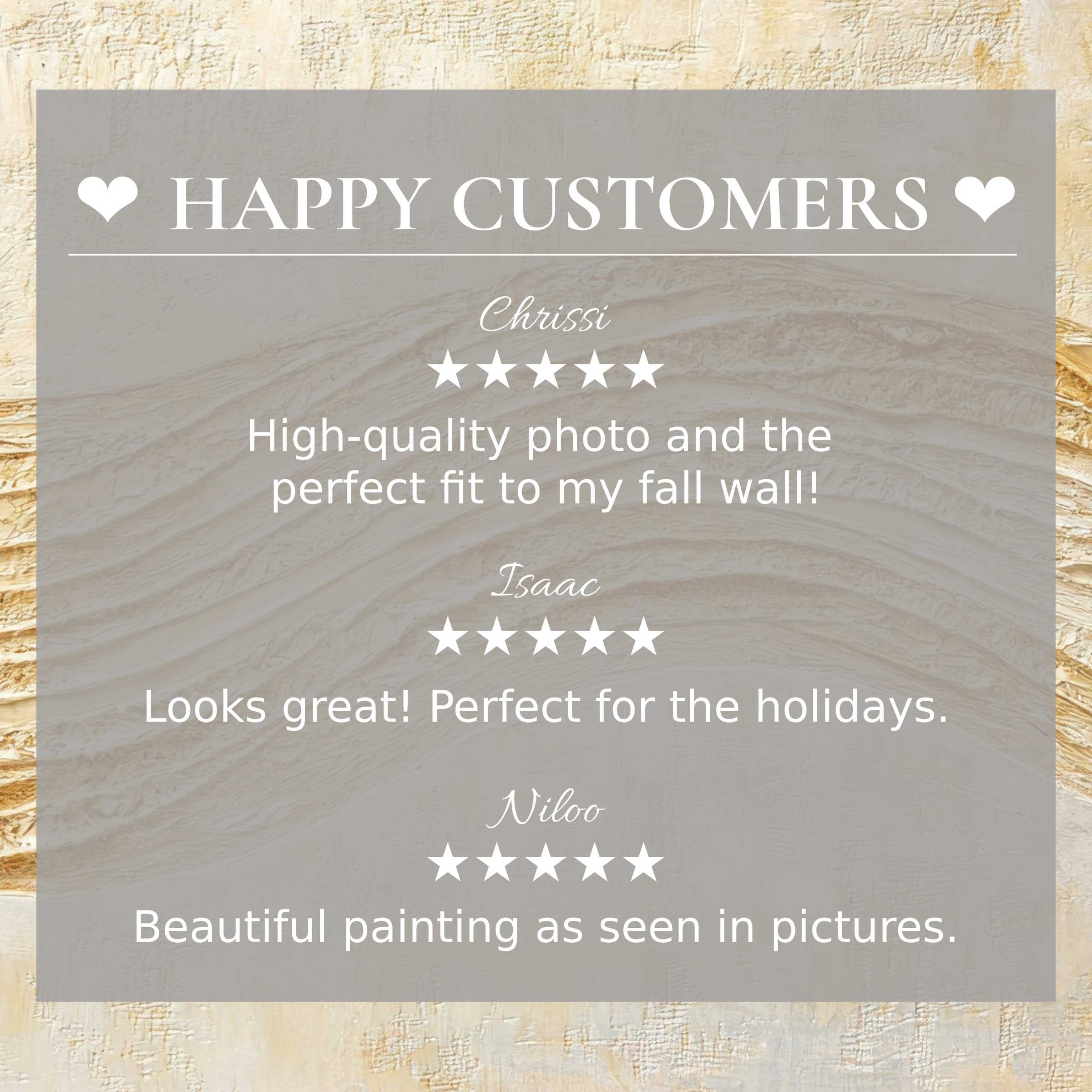 Boho art for Frame TV with abstract earth tones, showcasing happy customer reviews and elegant, trusted design