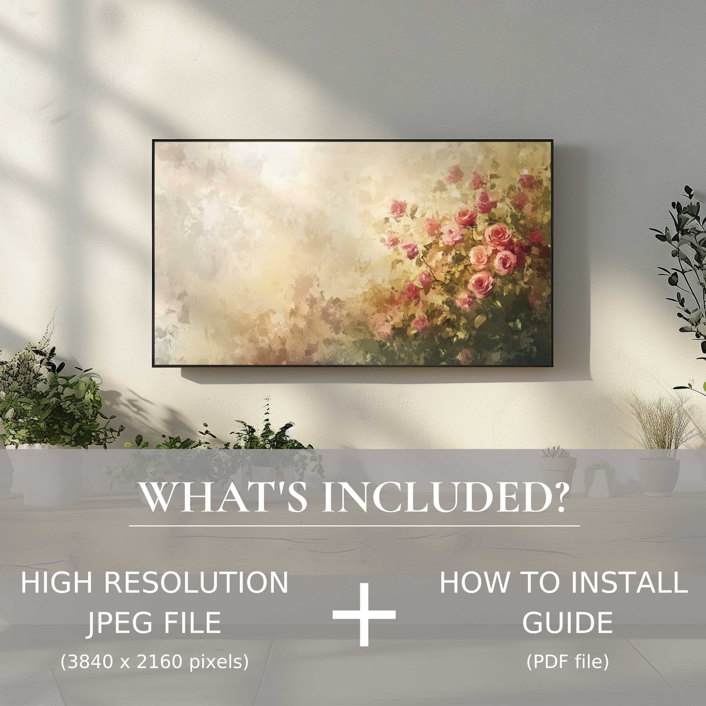 Elegant summer digital TV art download with easy digital use, enhancing your living space with floral beauty