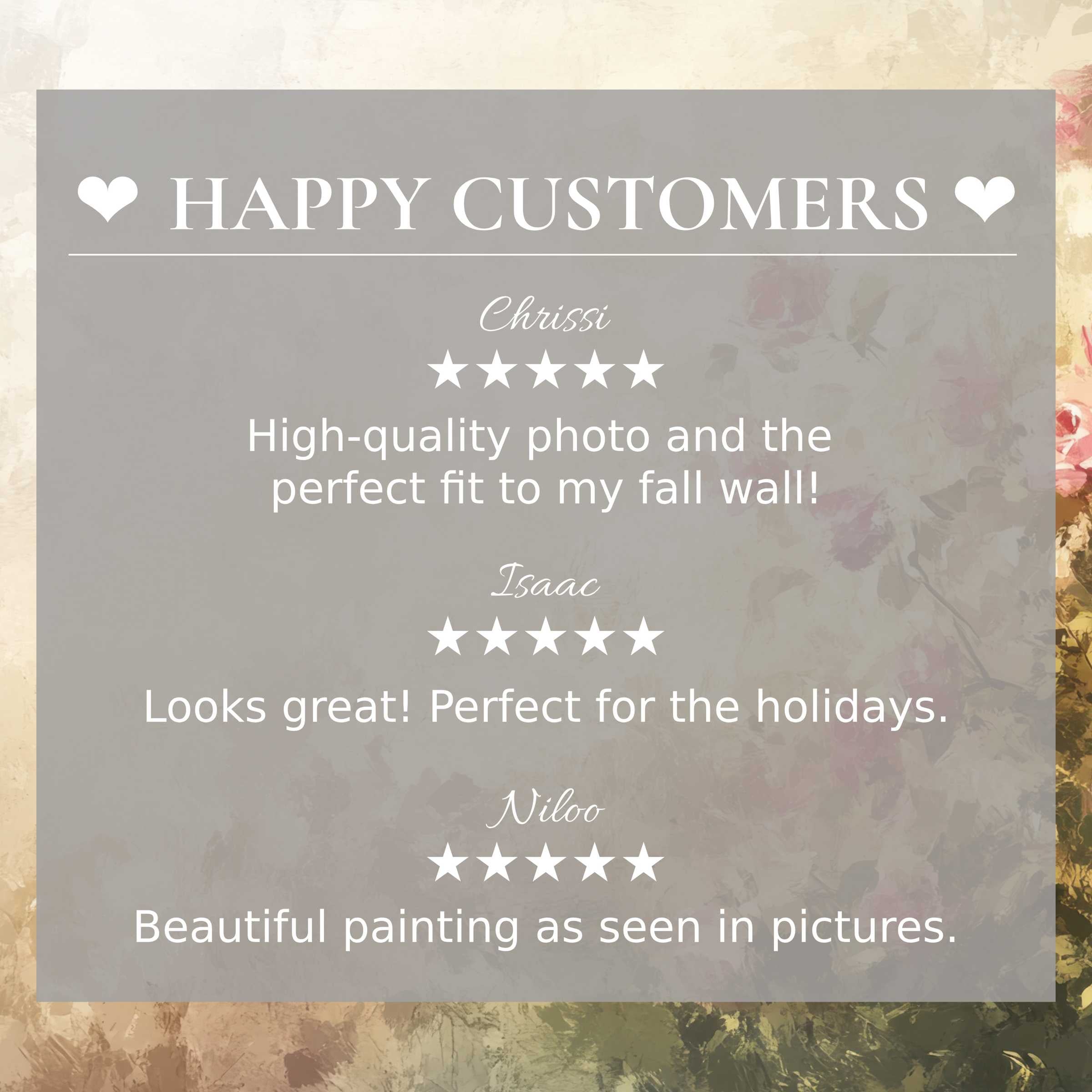 Refined summer art for Frame TV with abstract sunset hues, showcasing happy customer reviews that inspire trust and elegance