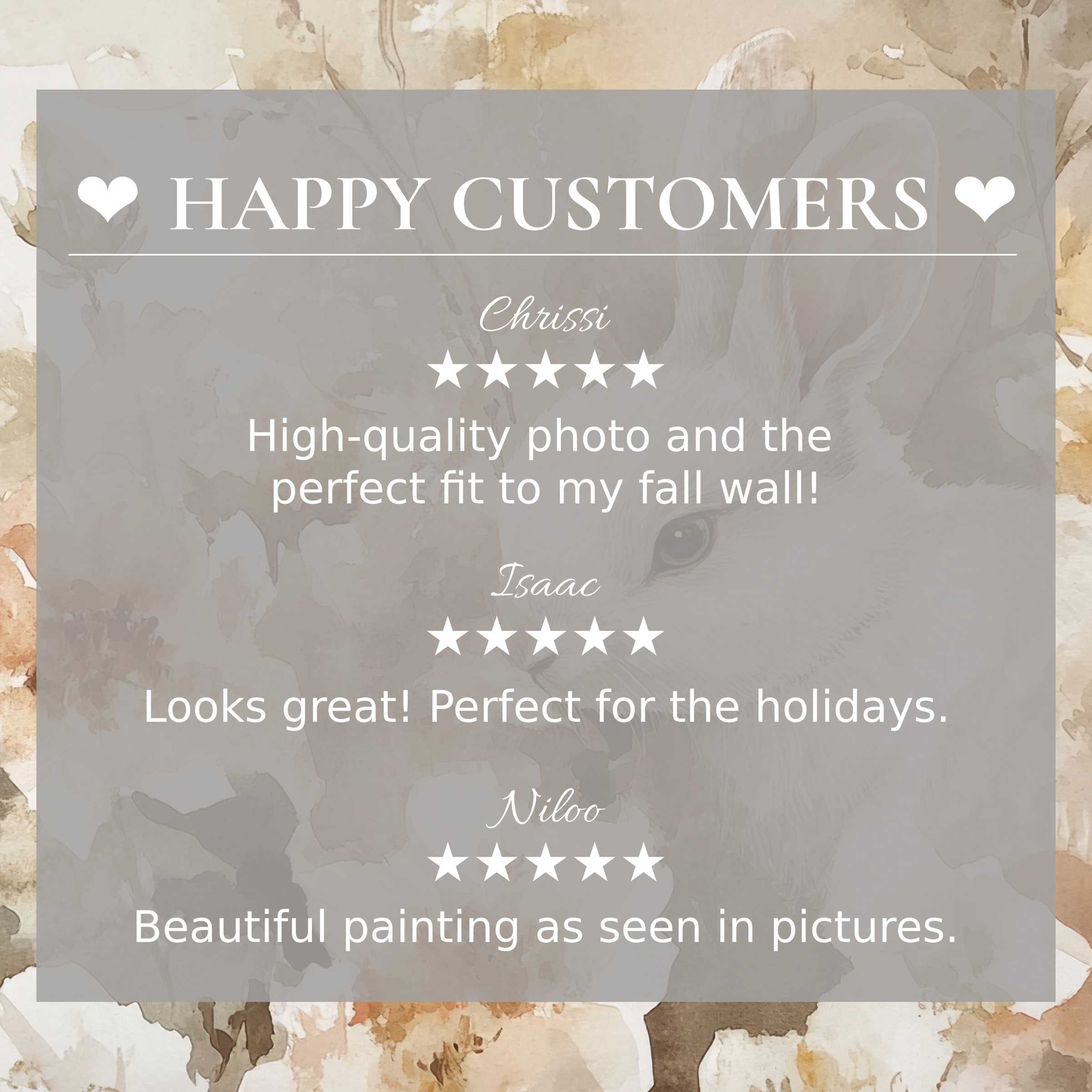 Easter art for Frame TV with abstract sunset tones, showcasing happy customer reviews and elegant style