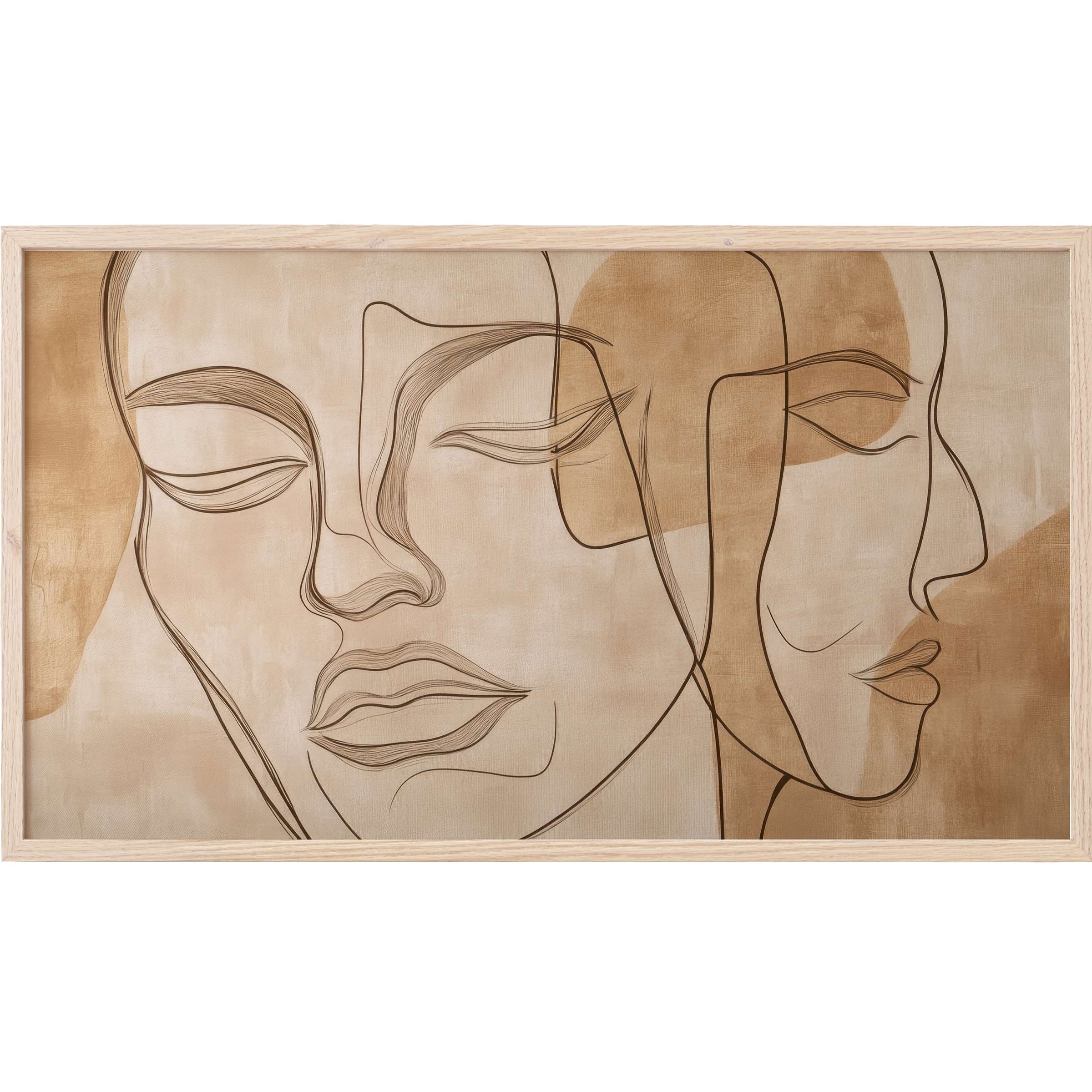 Minimalist line art of two serene faces in earthy tones with soft shapes, perfect neutral Frame TV Art for modern spaces