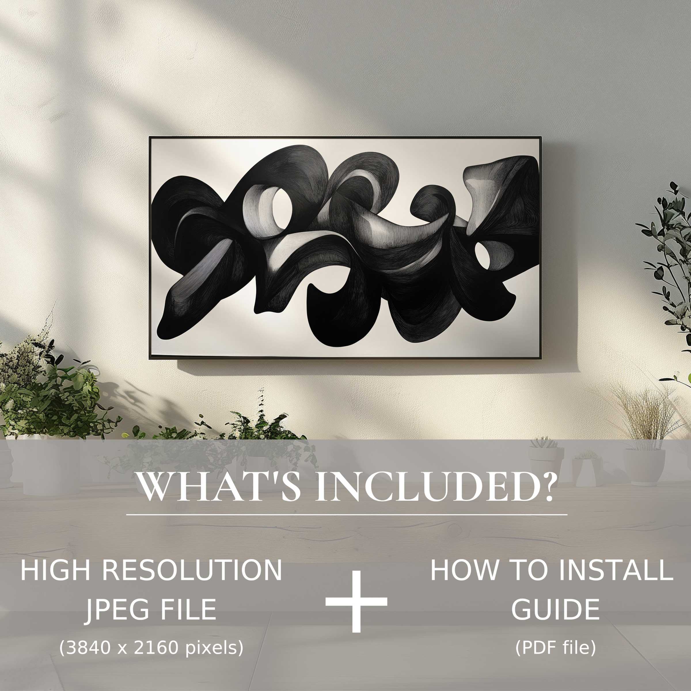 Elegant black and white digital TV art download enhances modern living spaces with easy digital use for stylish home décor