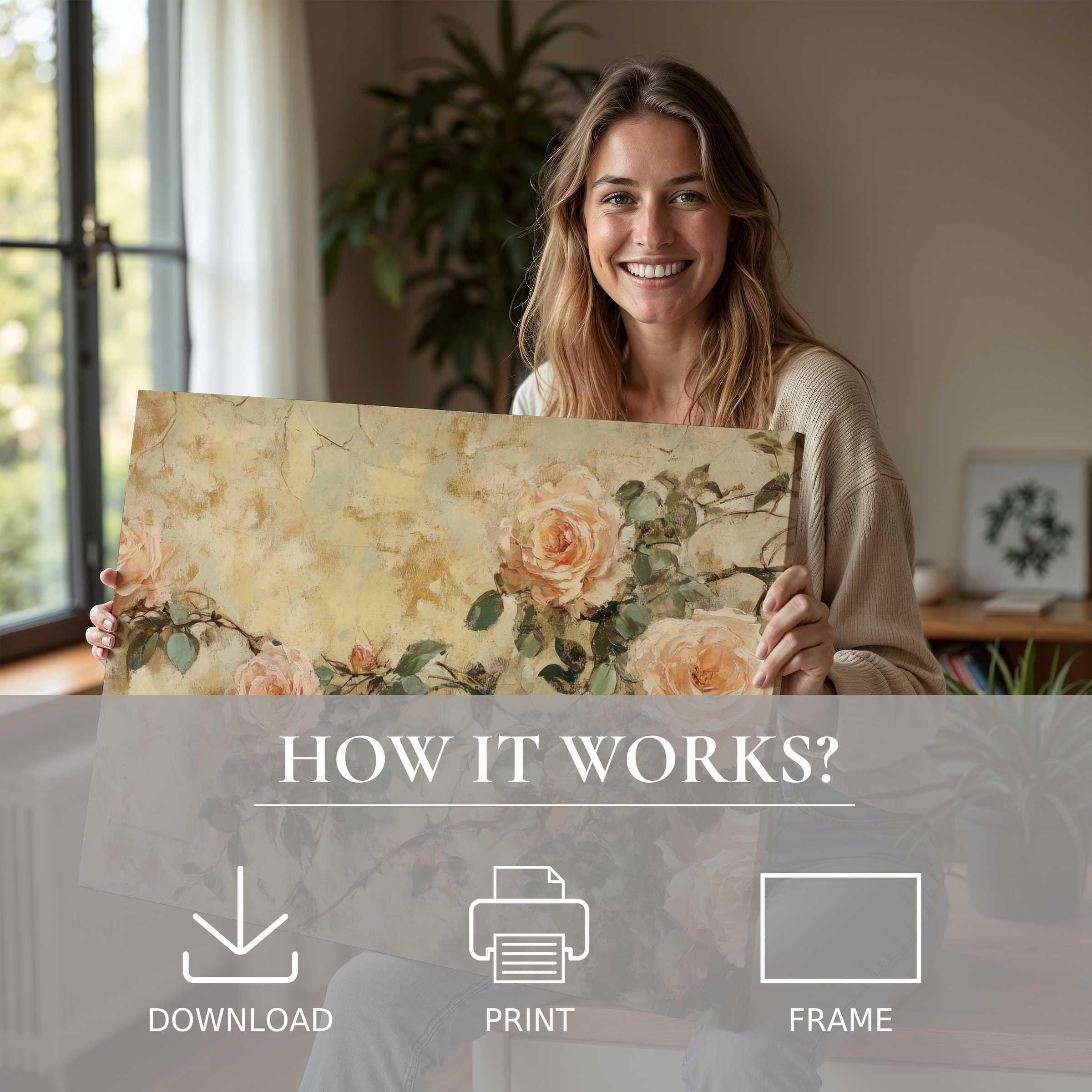 Radiant spring digital art print embraced in a sunlit, modern home, capturing joy and effortless elegance