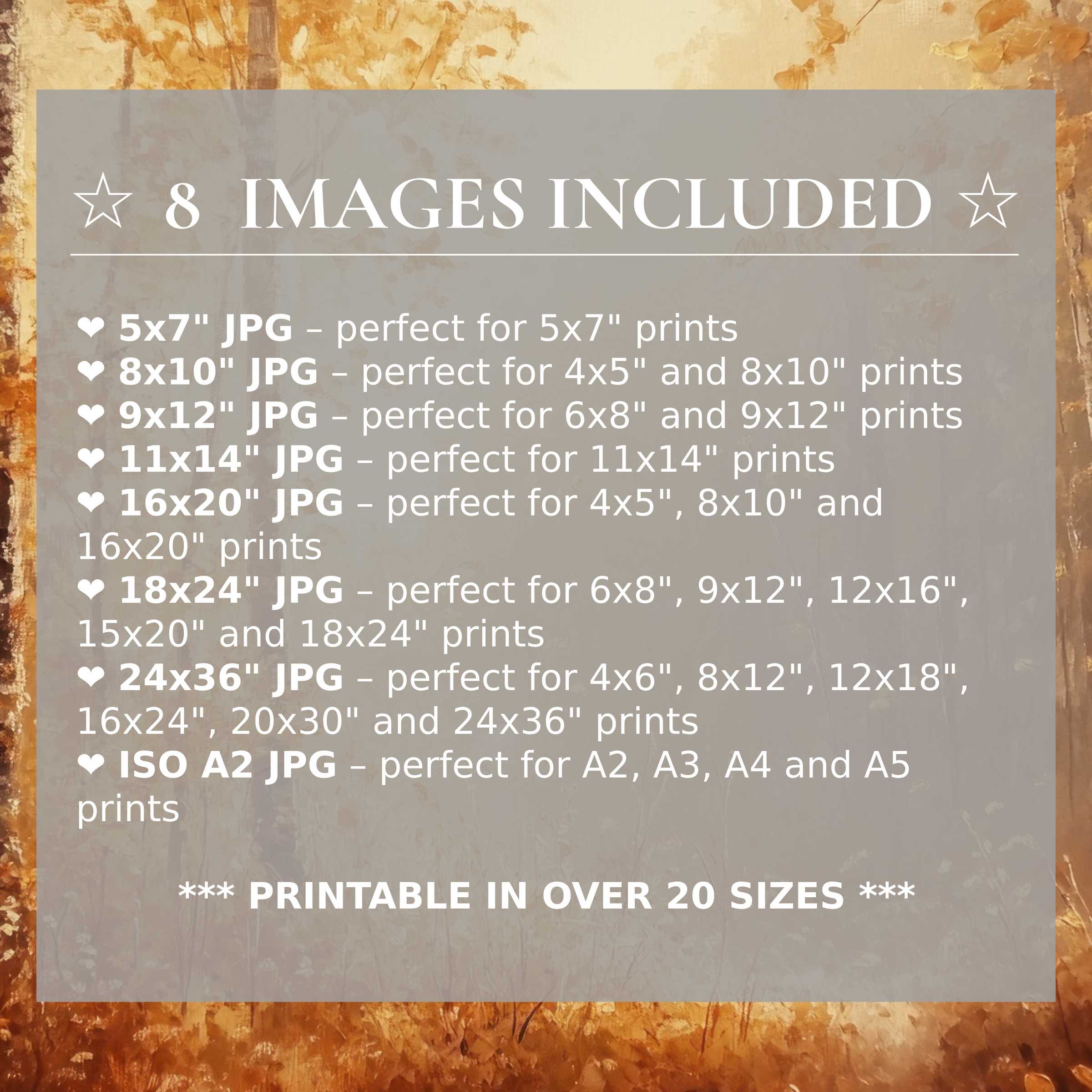 Botanical digital print in warm golds and soft ambers, radiating calm sophistication; includes 8 high-quality sizes for versatile modern interiors