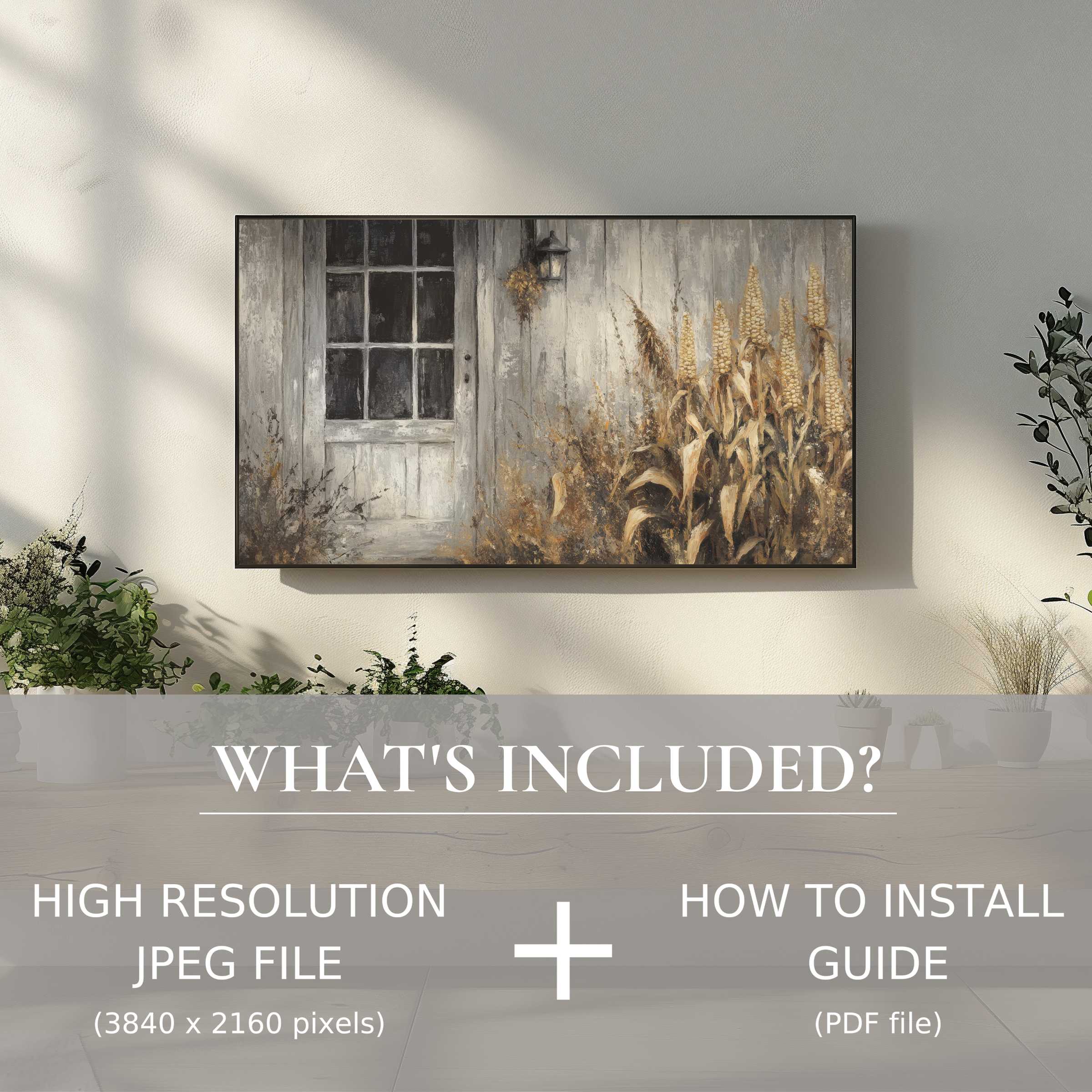 Elegant farmhouse digital TV art download enhances modern living spaces with easy digital use and rustic charm