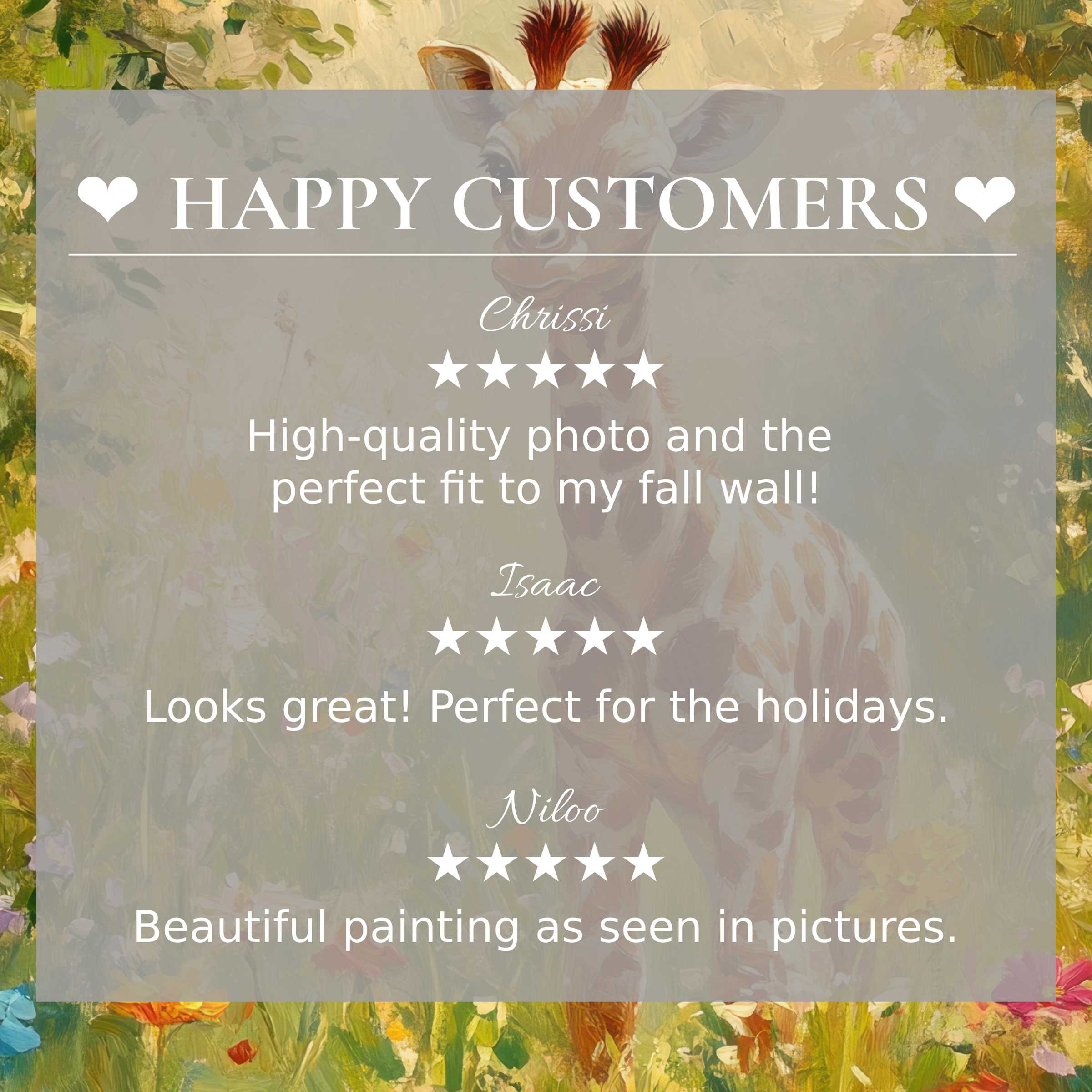 Nursery art for Frame TV with soft floral background, showcasing happy customer reviews that inspire trust and elegance