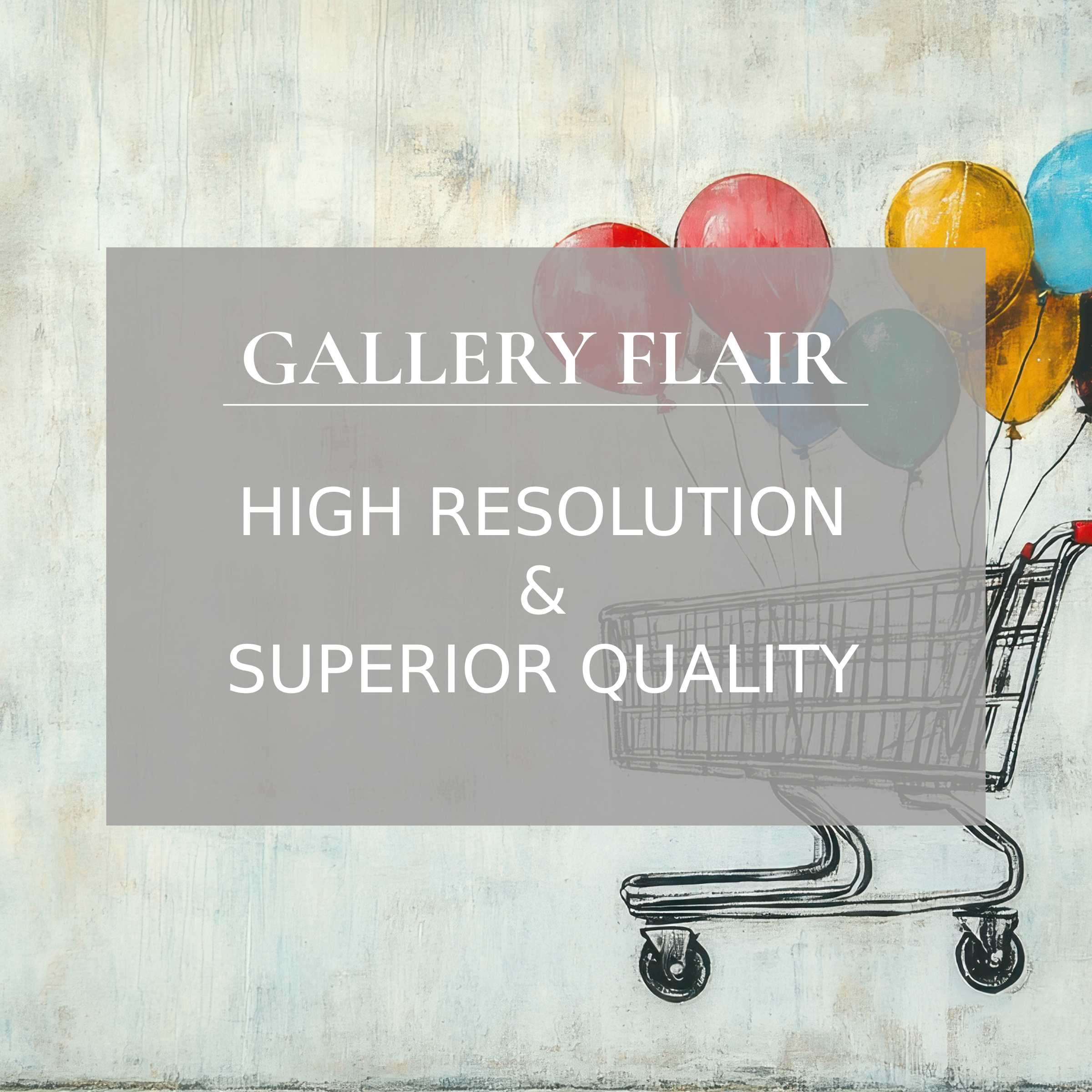 Street art printable art featuring vibrant balloons in a shopping cart, adding playful yet refined charm to modern interiors