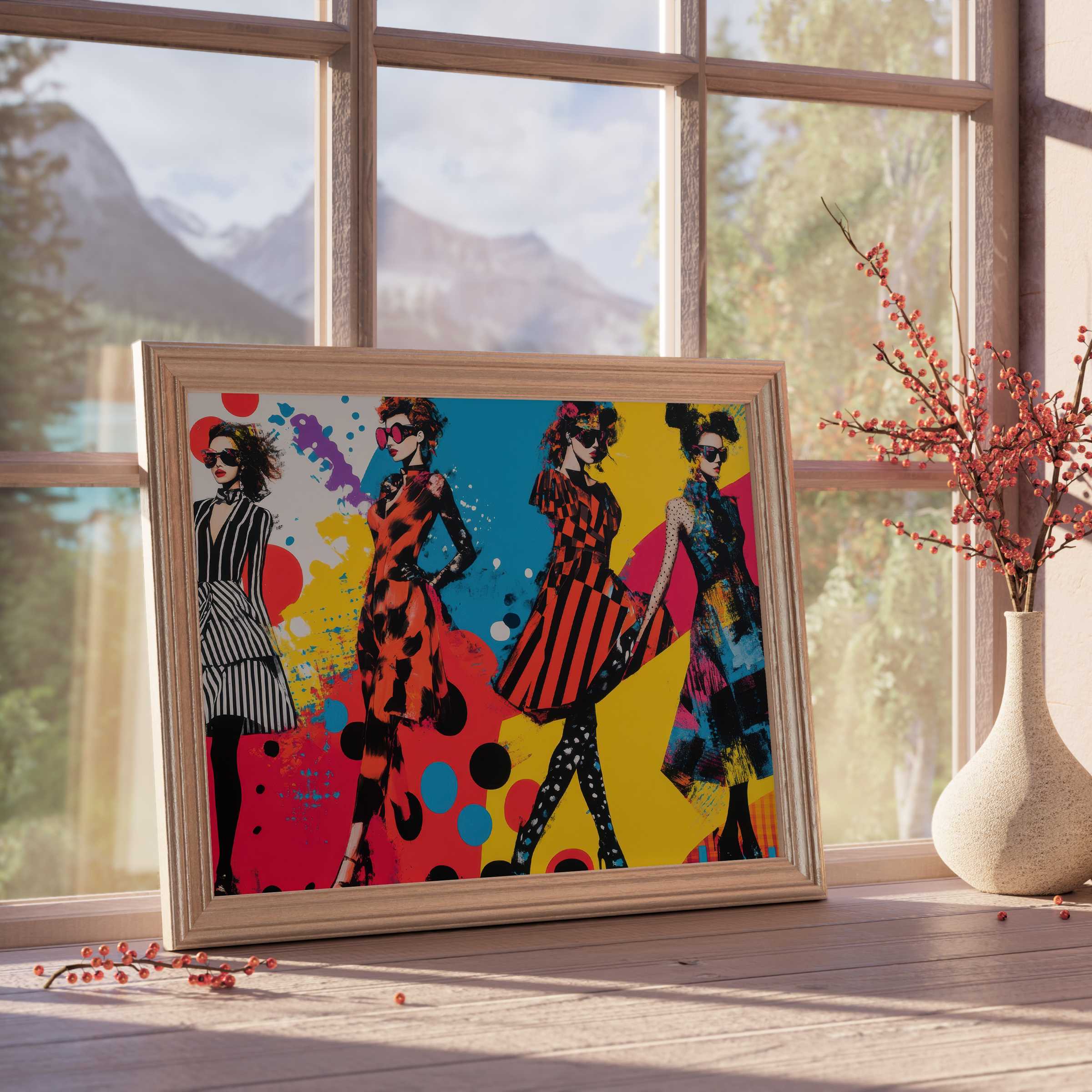 Vibrant pop art downloadable art featuring bold, fashion-forward silhouettes that energize curated, modern interiors with dynamic color