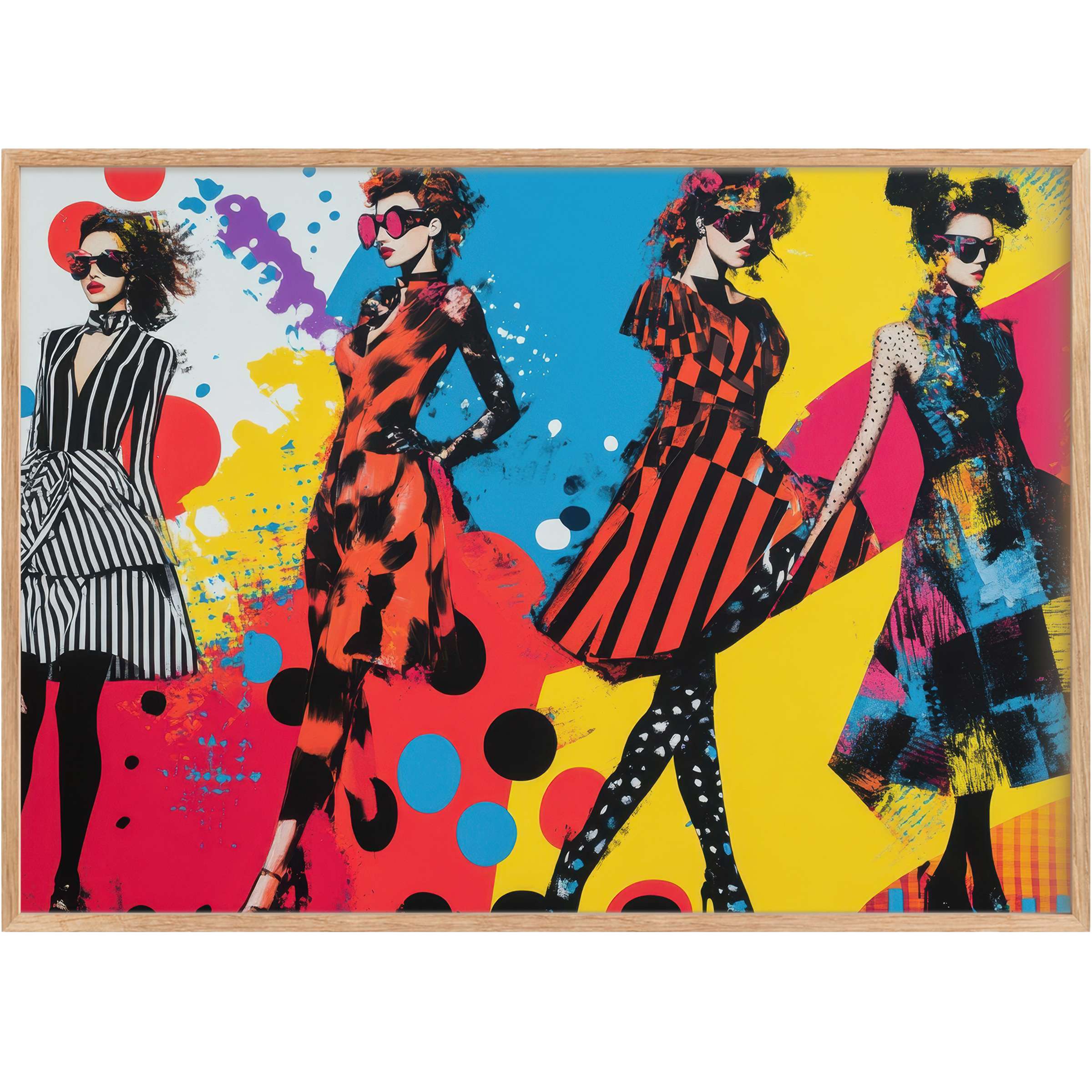 Dynamic pop art printable wall art featuring bold red, blue, and yellow hues that energize and inspire a chic, avant-garde atmosphere