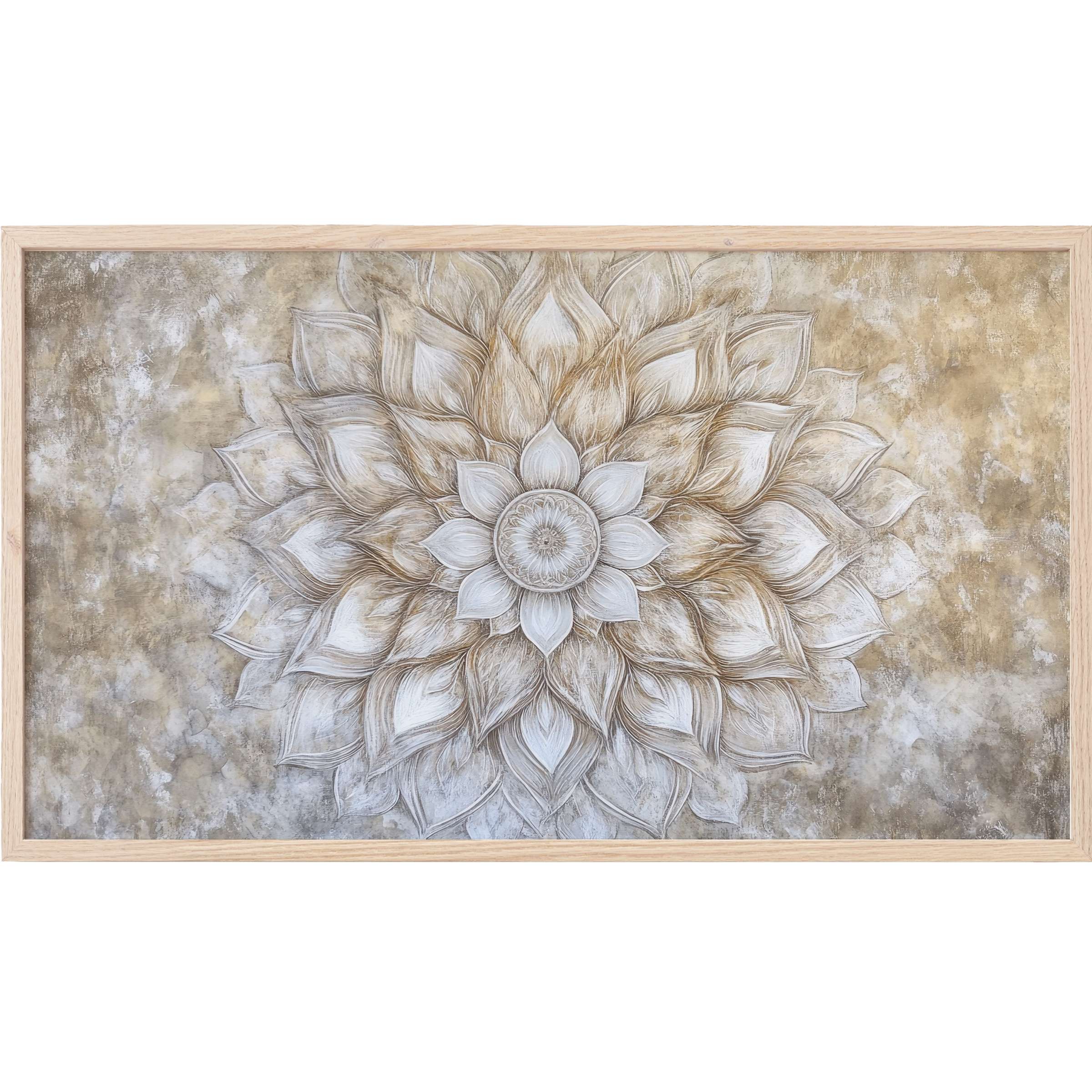 Elegant floral mandala in muted beige and white tones, a serene neutral Frame TV Art for modern interiors