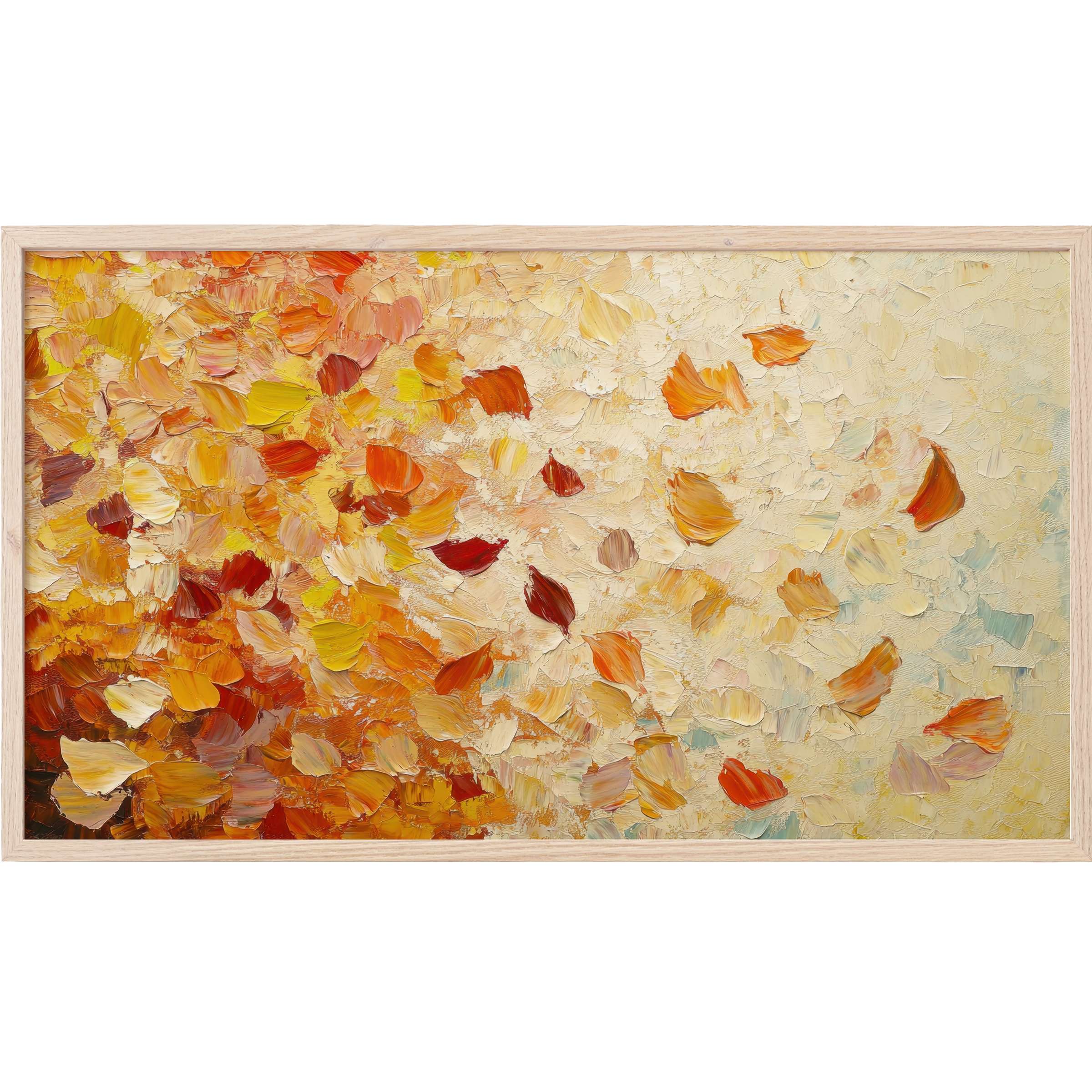 Textured oil painting in warm autumn hues of orange, yellow, and cream with a modern botanical Frame TV Art style