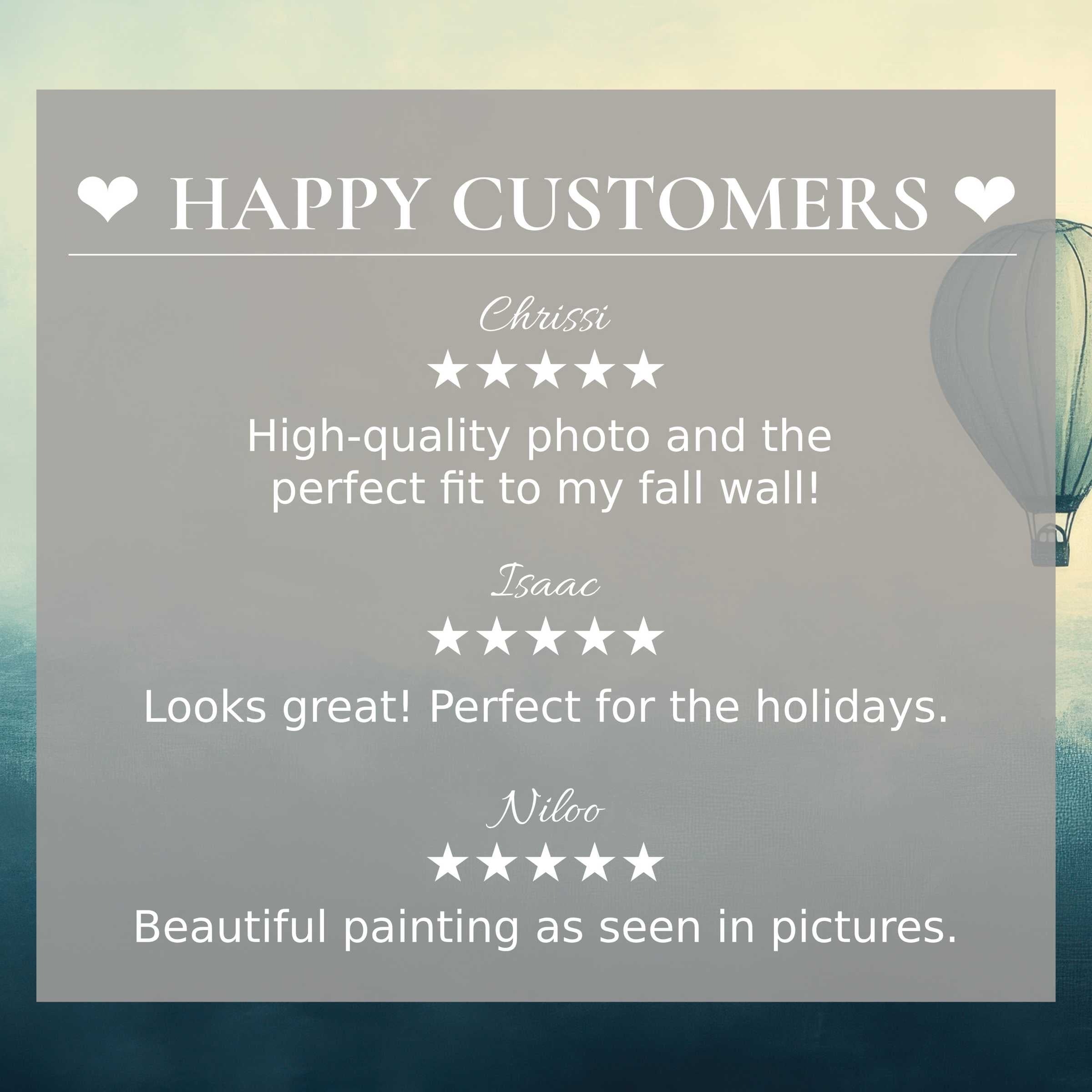 Minimalist art for Frame TV with abstract sunset tones behind glowing reviews from a happy customer, inspiring trust and elegance