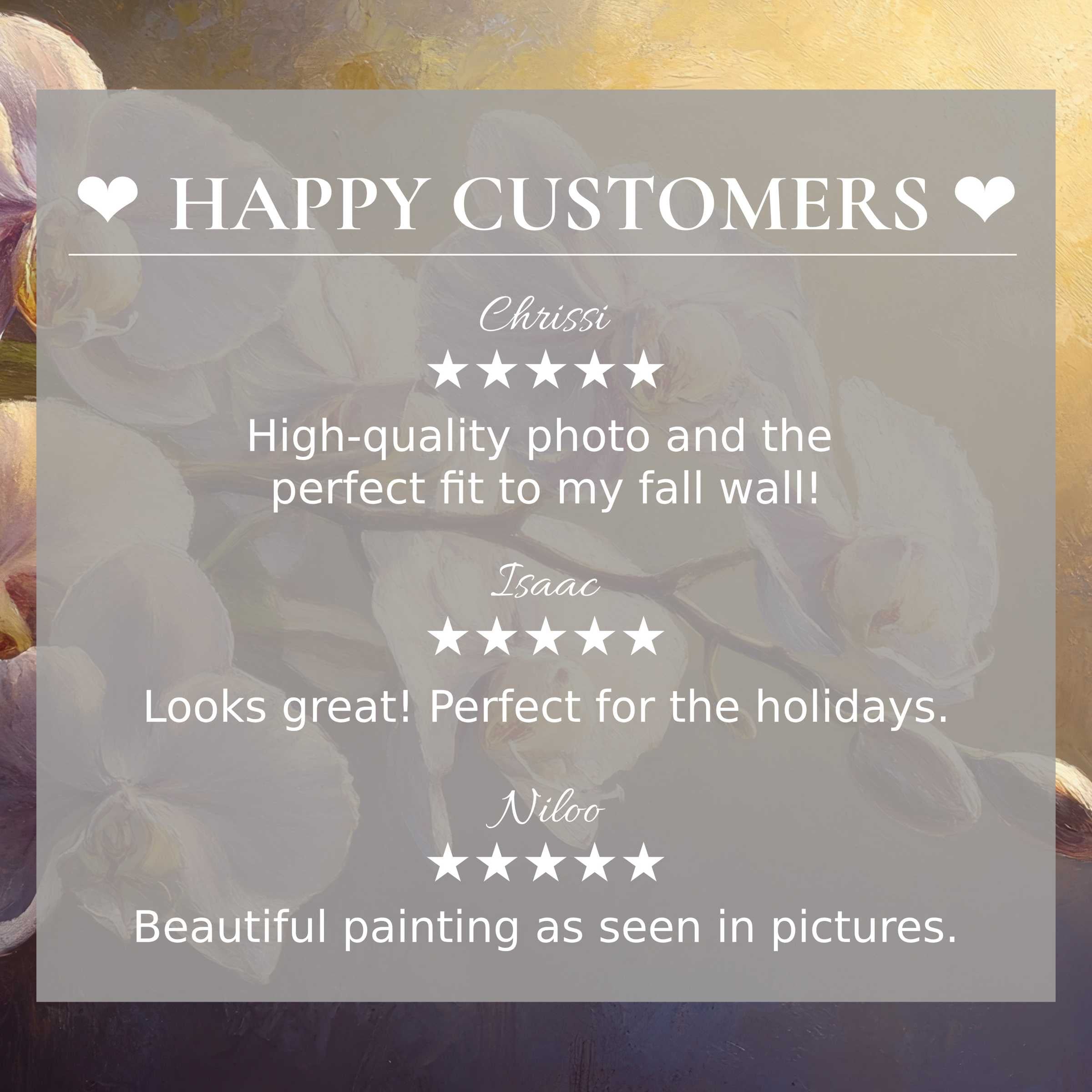 Floral art for Frame TV with abstract sunset hues; happy customer reviews build trust and highlight elegance