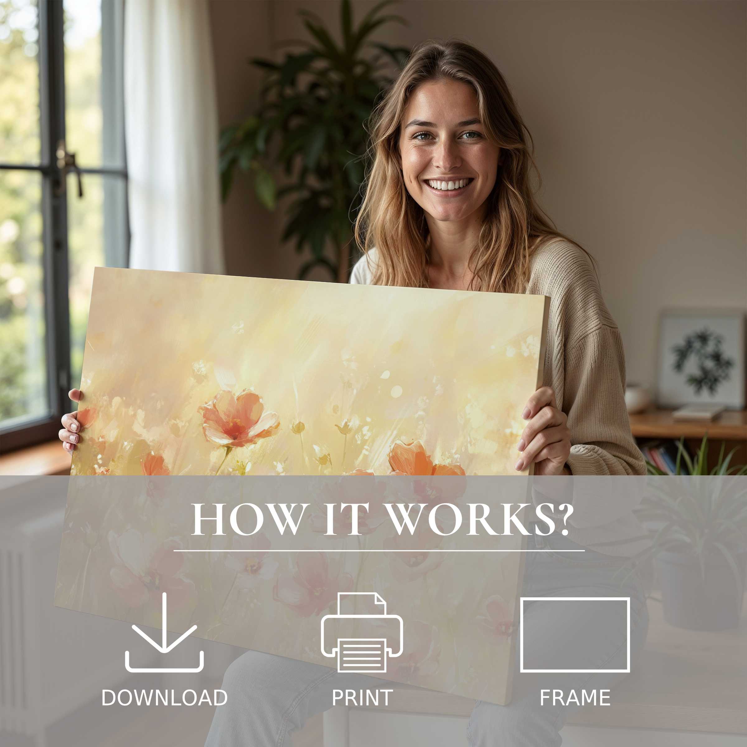 Radiant summer digital art print inspires serene joy in a modern home, effortlessly blending warmth and effortless elegance