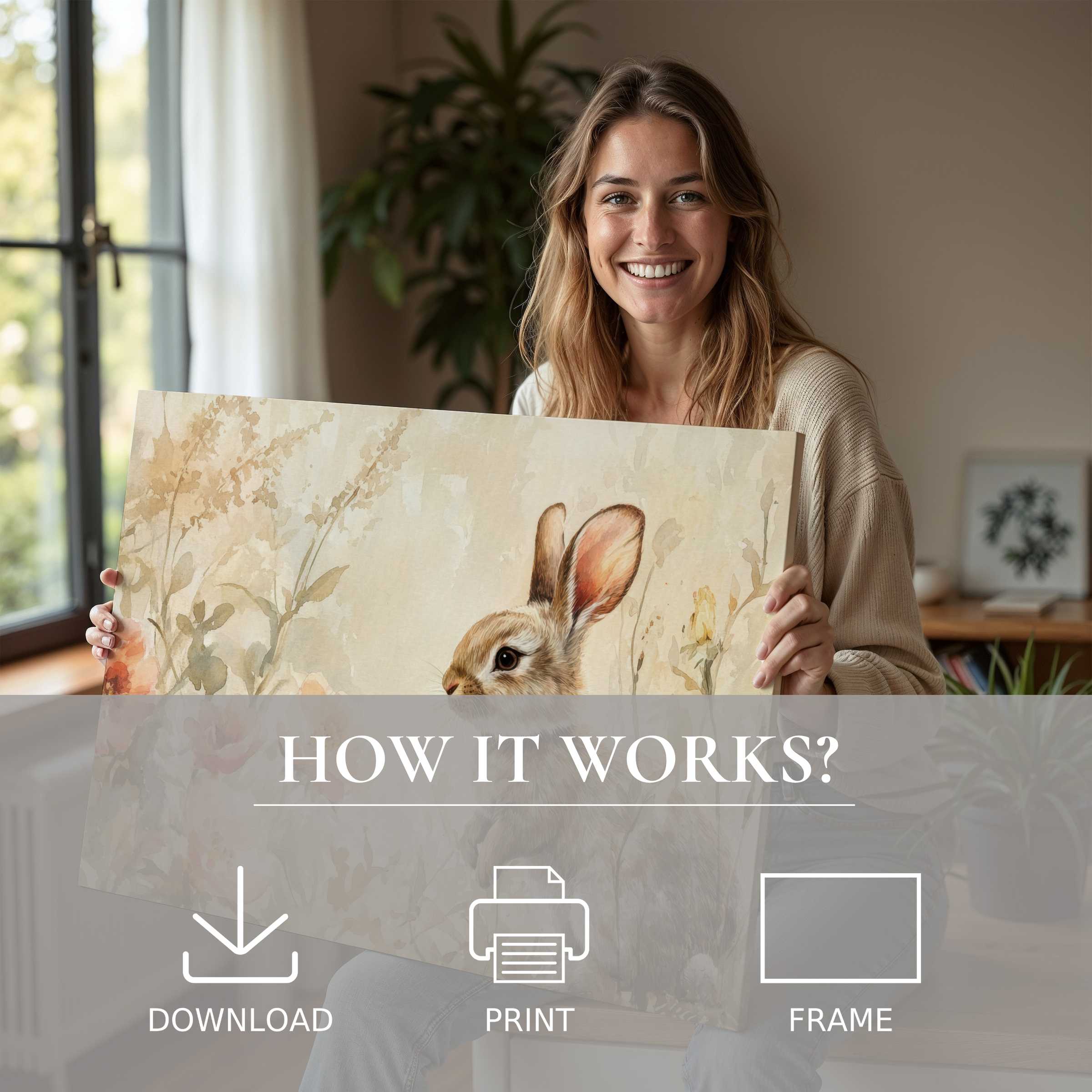 A joyful moment in a modern home where easter digital art print brings warmth and timeless charm with soft, earthy tones
