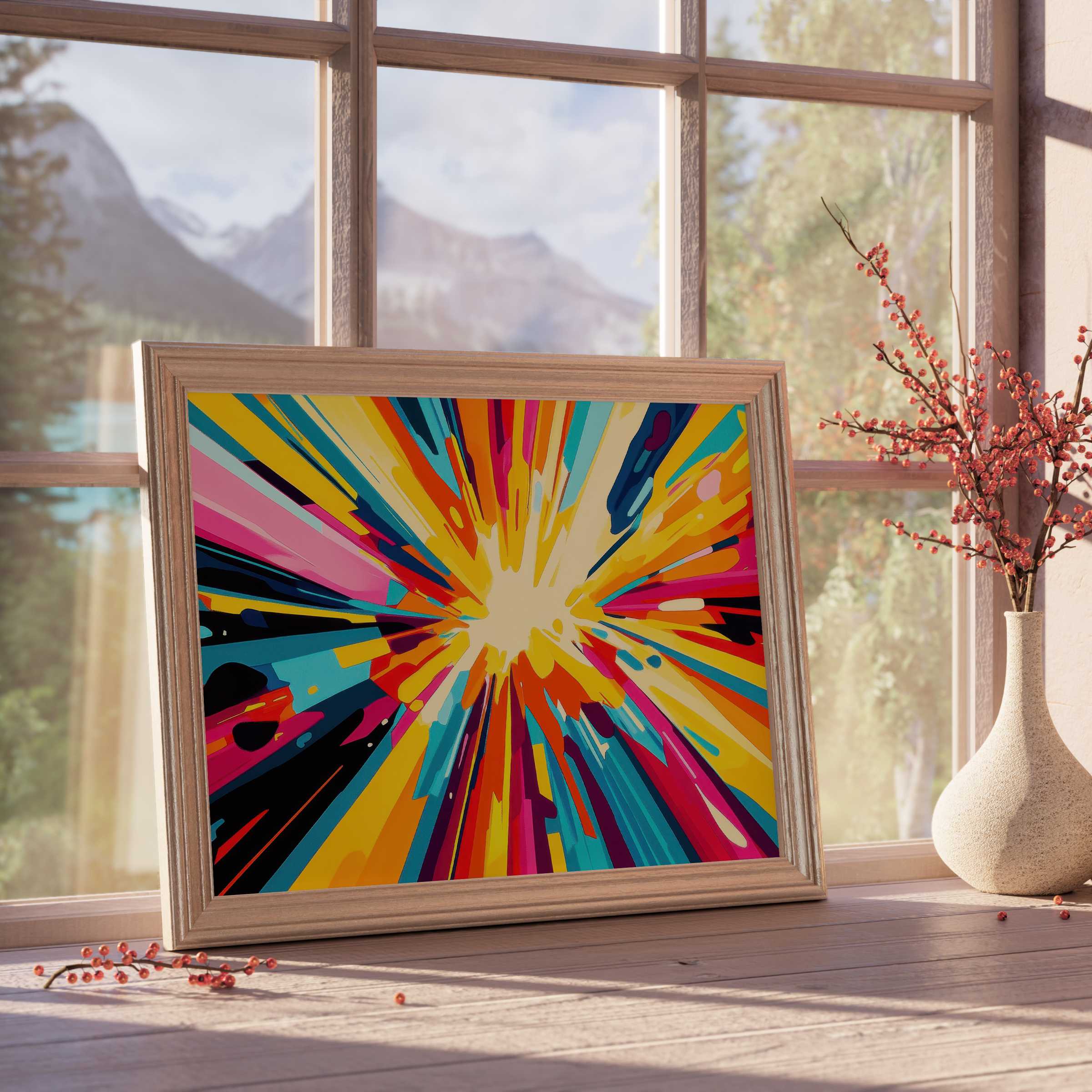 Radiant pop art downloadable art bursts with vibrant hues, elevating curated interiors with dynamic, design-forward warmth