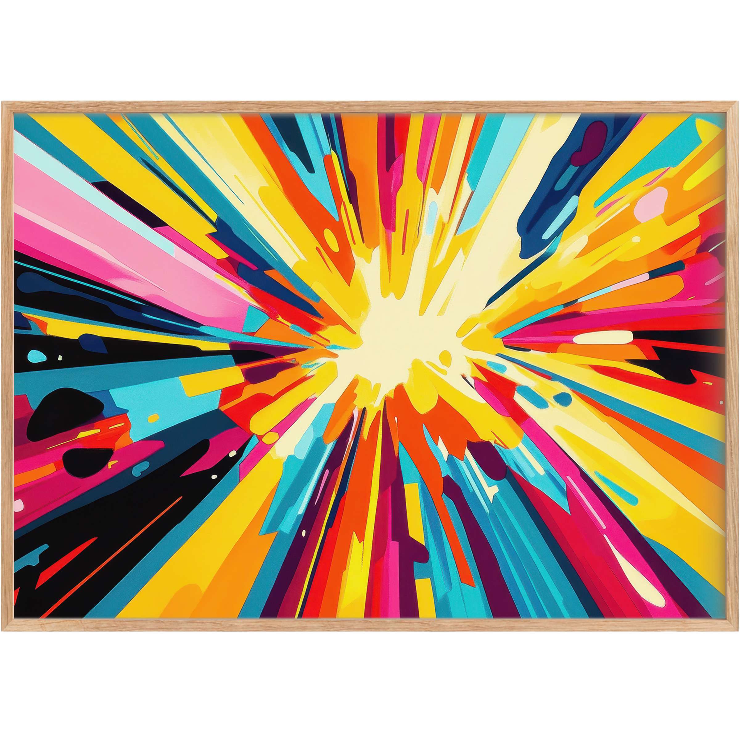 Vibrant pop art printable wall art bursts with radiant yellows, bold blues, and hot pinks, energizing chic interiors with dynamic flair