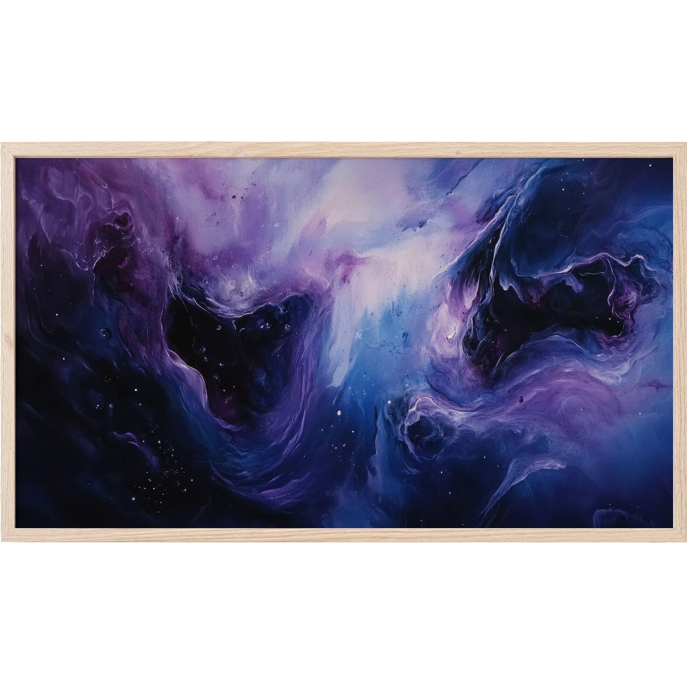 Ethereal swirls of deep blues and purples in a cosmic dance, framed as modern Frame TV Art for sleek interiors