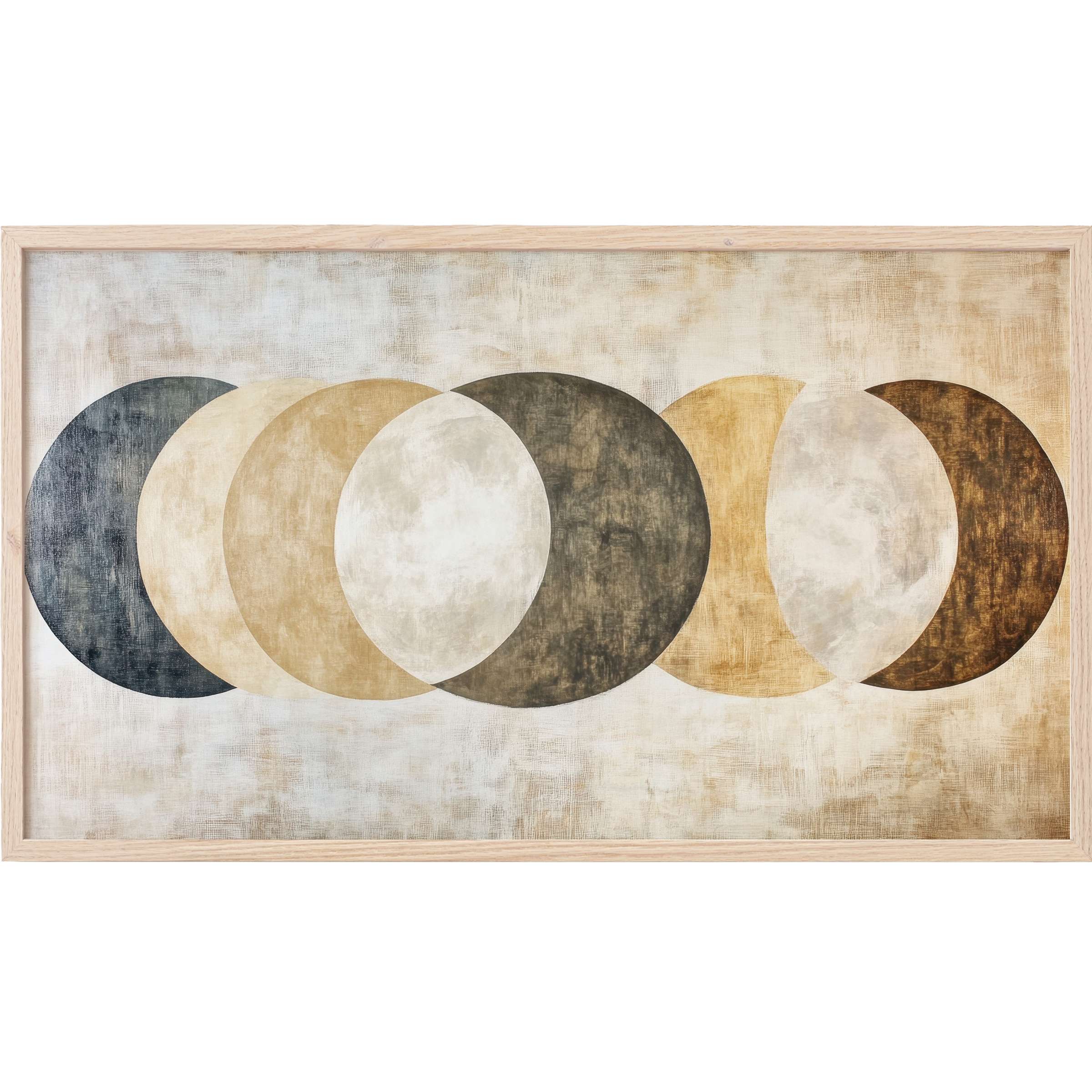 Abstract moon phases in beige, brown, and gold tones, textured with a soft finish, neutral Frame TV Art