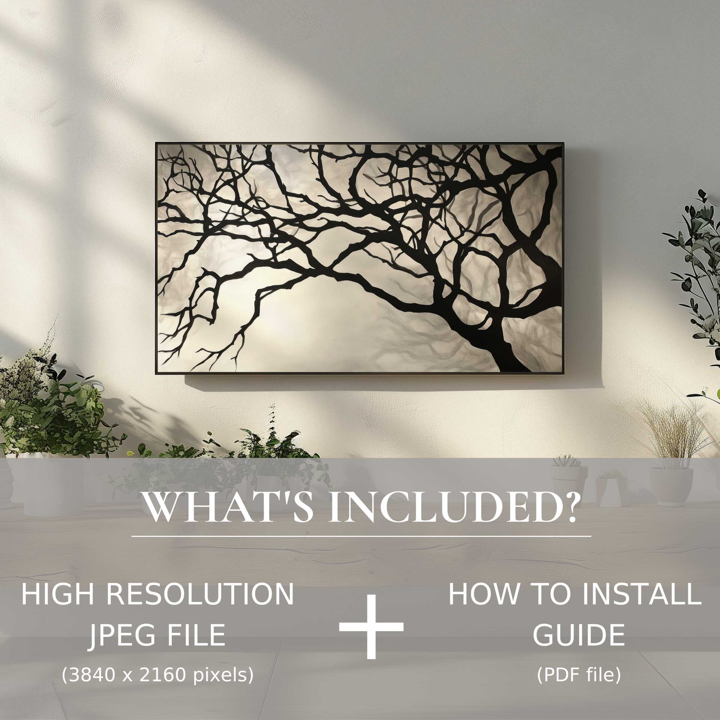 Elegant black and white digital TV art download enhances any modern living space with easy digital use and stylish decor