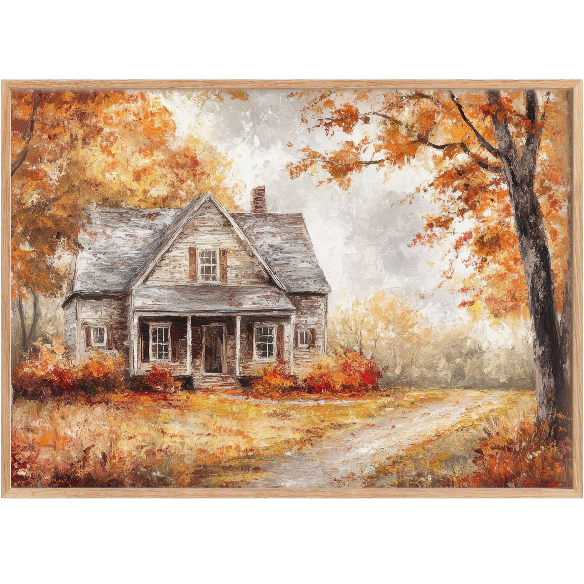 Rustic charm meets serene autumn hues in this farmhouse printable wall art, evoking warmth with golden ochres and soft grays