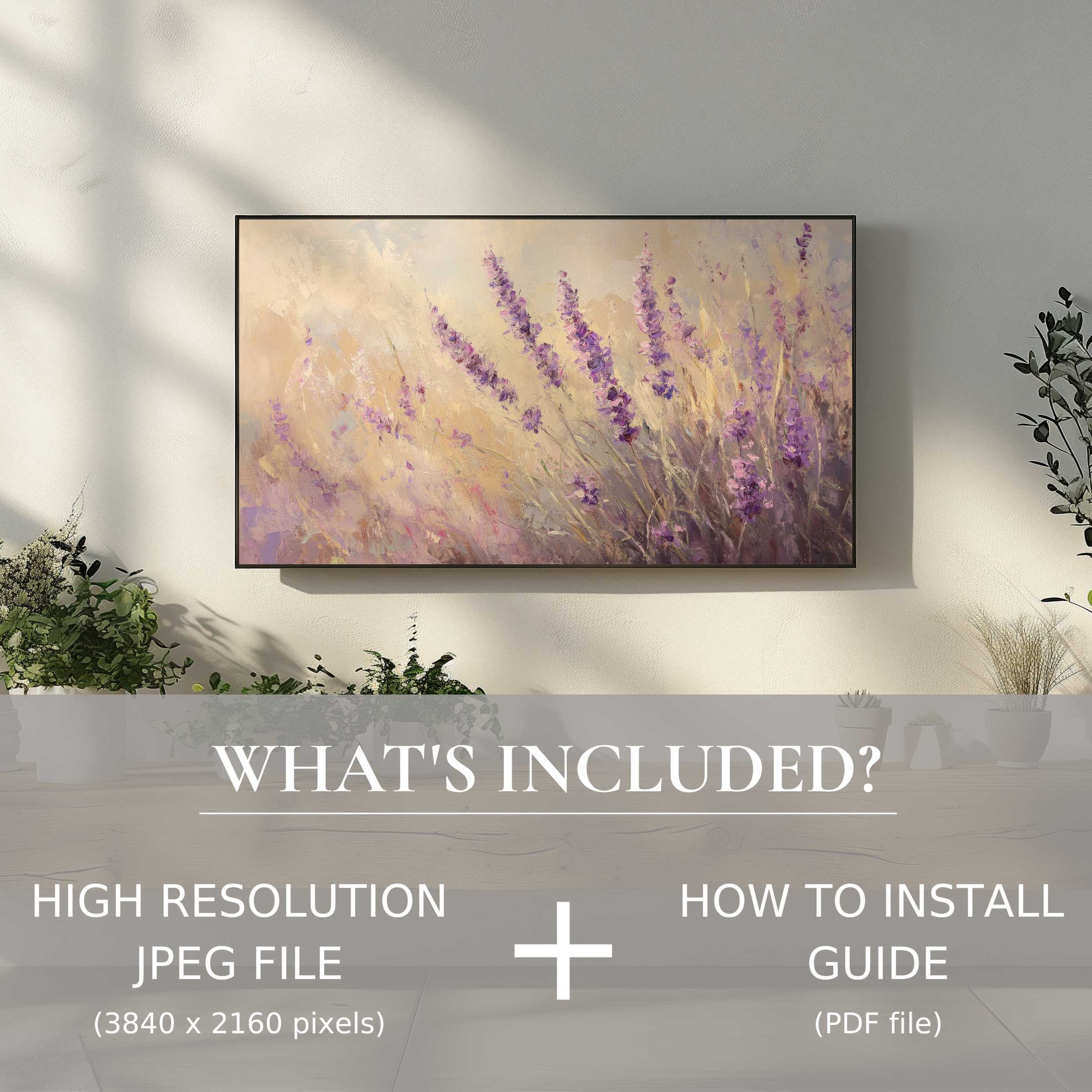 Elegant spring digital TV art download with effortless installation, enhancing modern living spaces with calming floral beauty