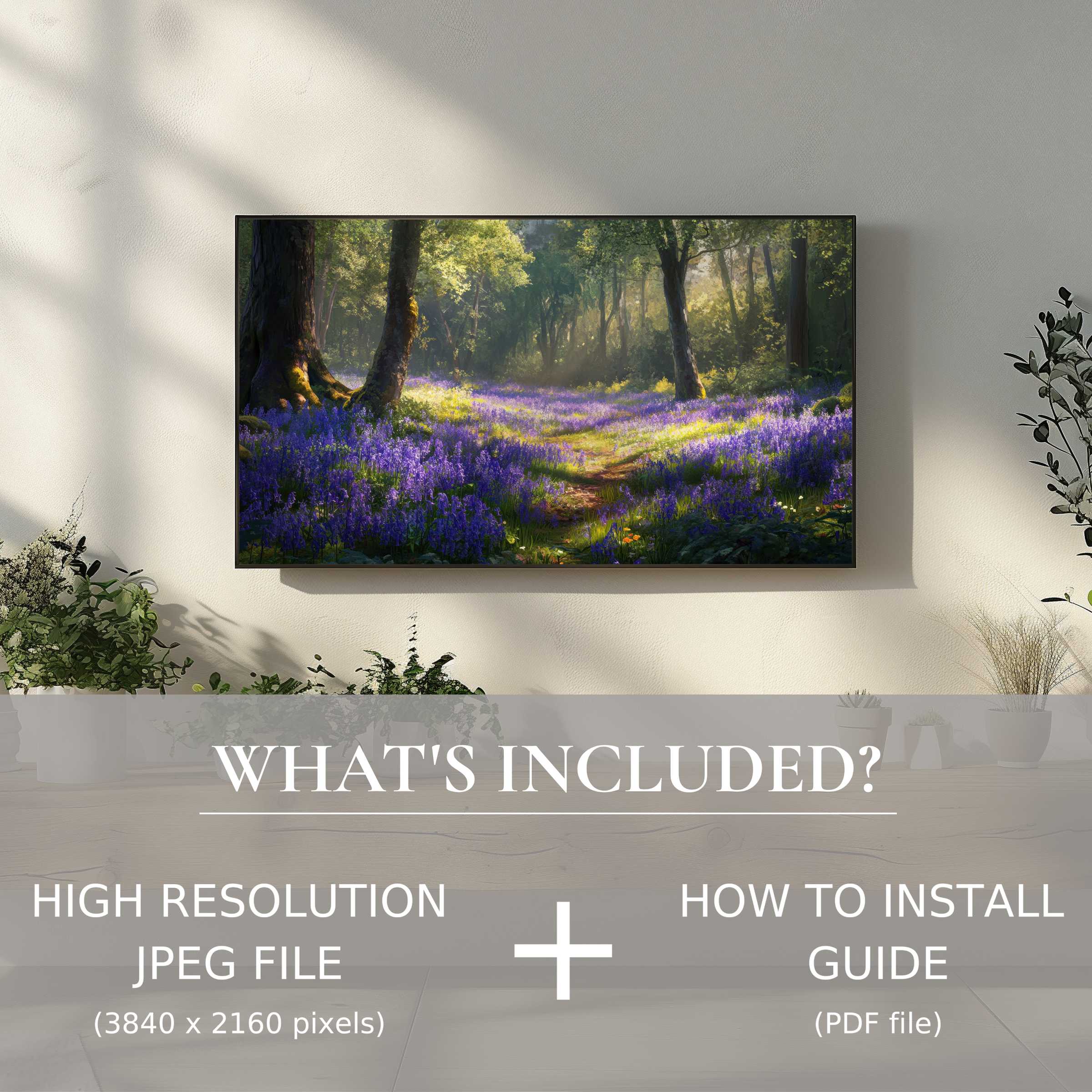 Elegant floral digital TV art download brightens modern living spaces with easy digital use and serene nature scenes