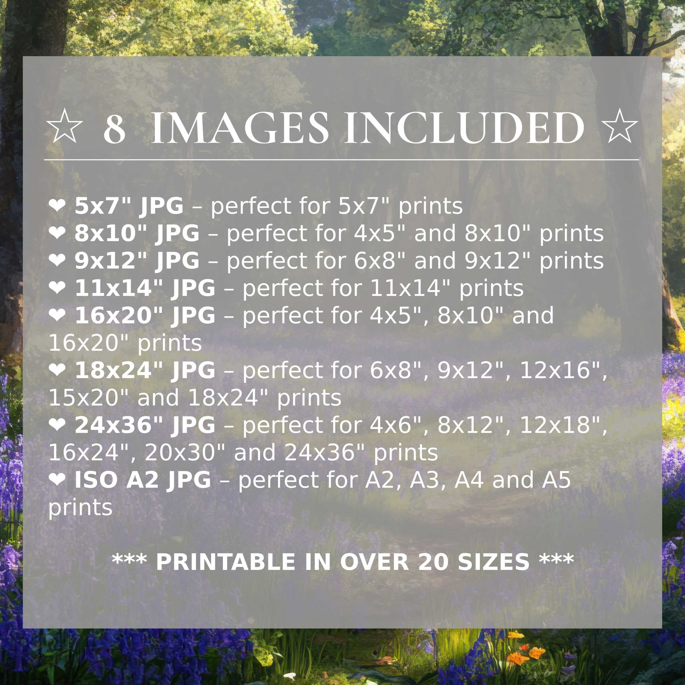 Floral digital print in radiant purples and lush greens, offered in 8 high-quality sizes to elevate modern interiors with timeless elegance