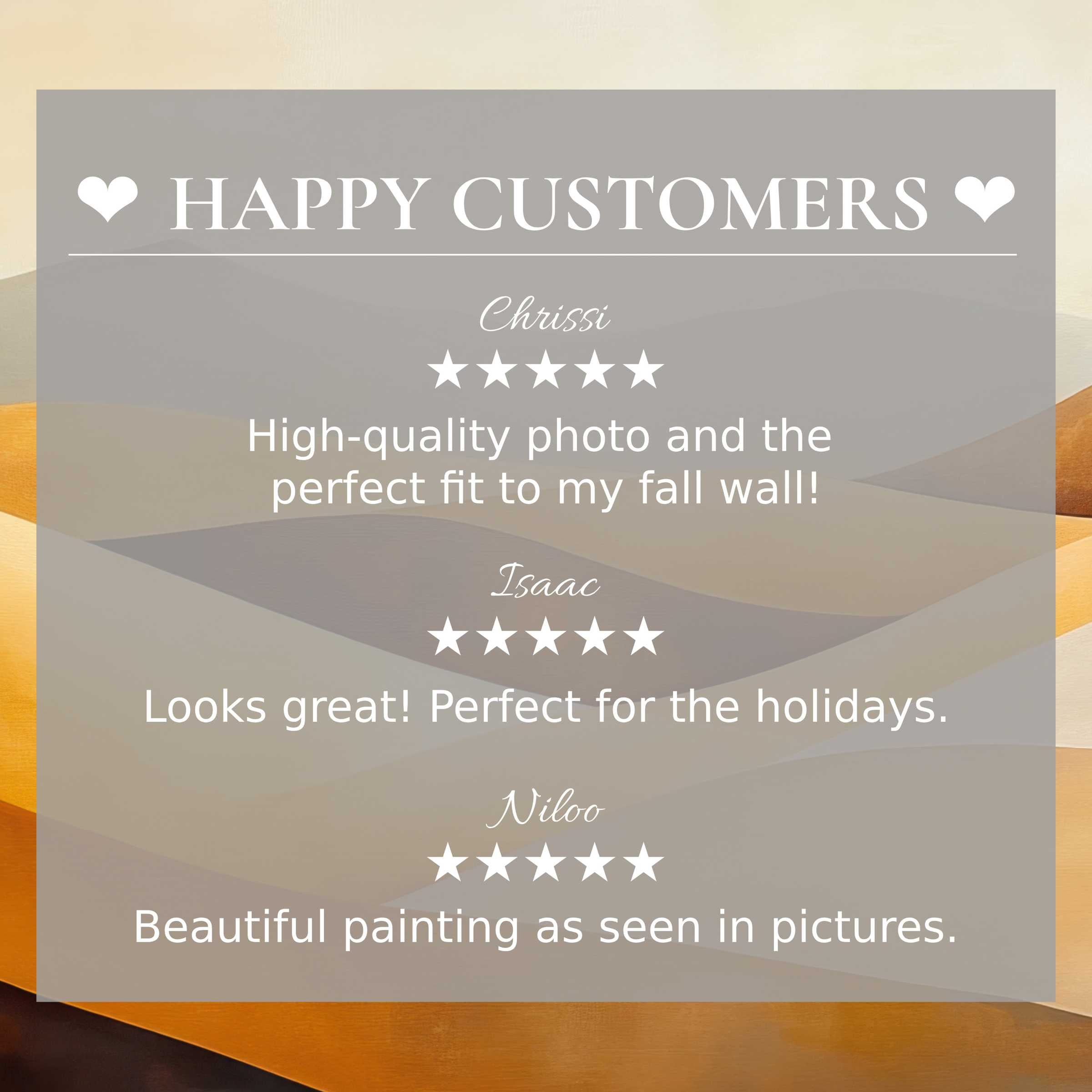 Modern art for Frame TV with abstract warm hues, showcasing happy customer reviews to inspire trust and elegance