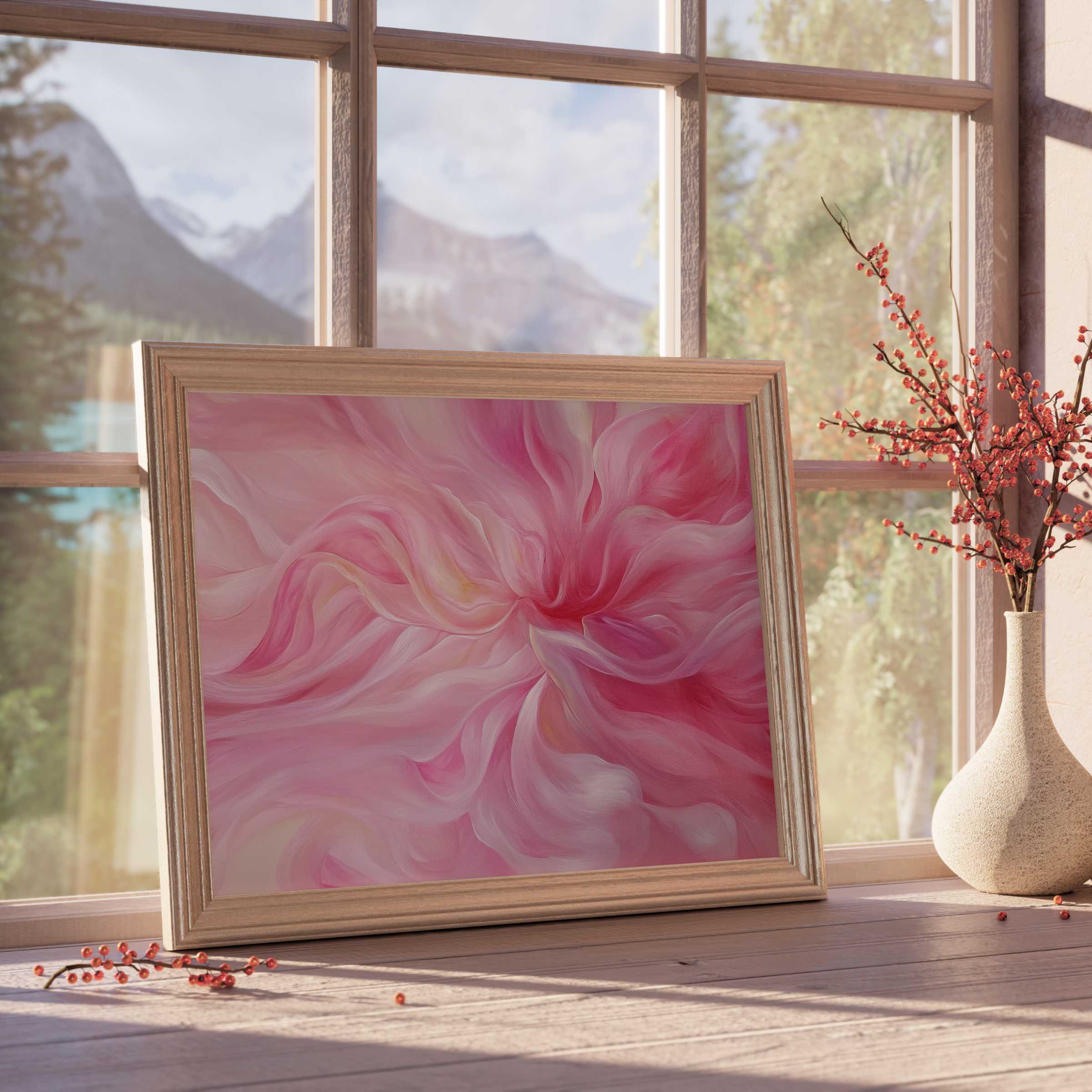 Luxurious abstract downloadable art in soft pinks and creams, infusing tranquil elegance and refined warmth into serene, design-forward interiors