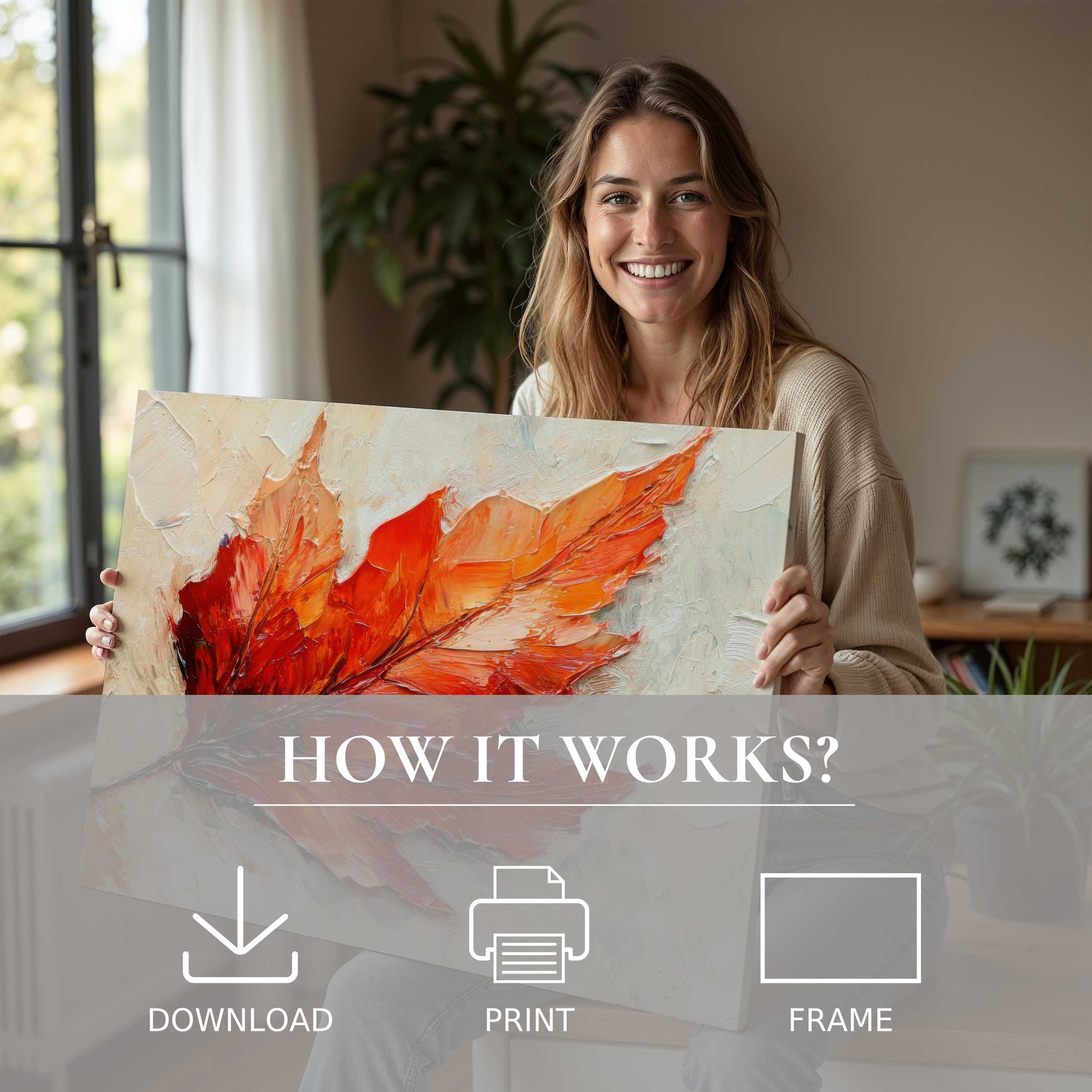 Radiant fall digital art print in warm hues transforms a modern home, inspiring joy and effortless elegance in living with art