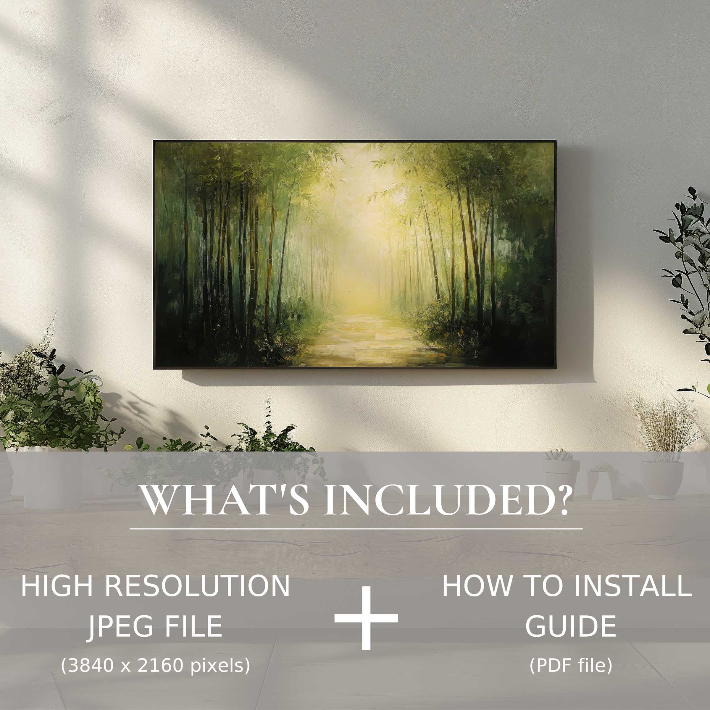 Elegant botanical digital TV art download, easy to use, transforms living spaces with serene natural ambiance