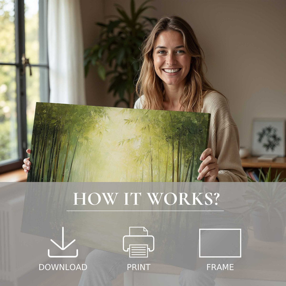 A Botanical digital art print transforms a modern home, evoking serene joy and effortless elegance in curated spaces