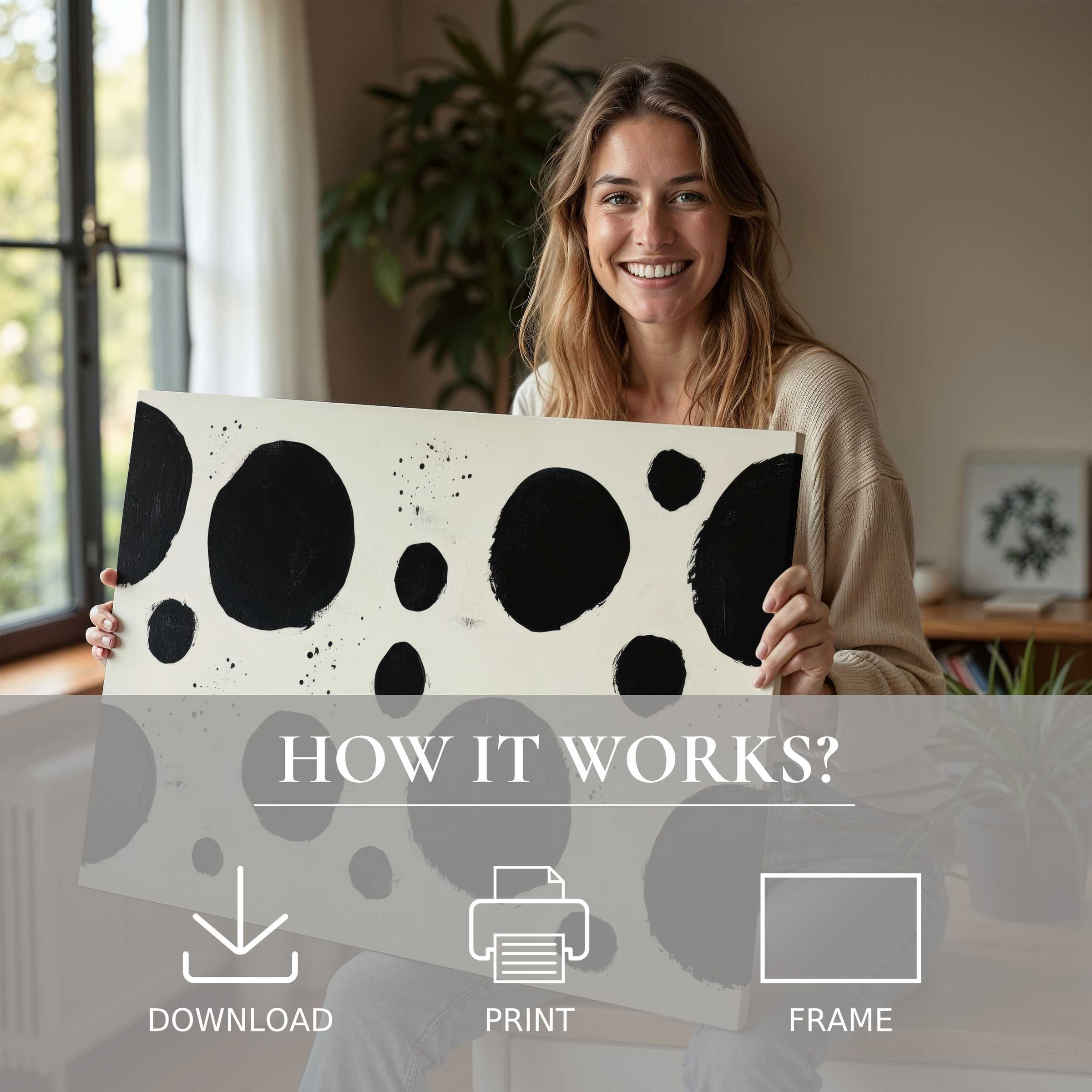 A serene moment of joy in a stylish home, embracing the effortless beauty of a minimalist digital art print