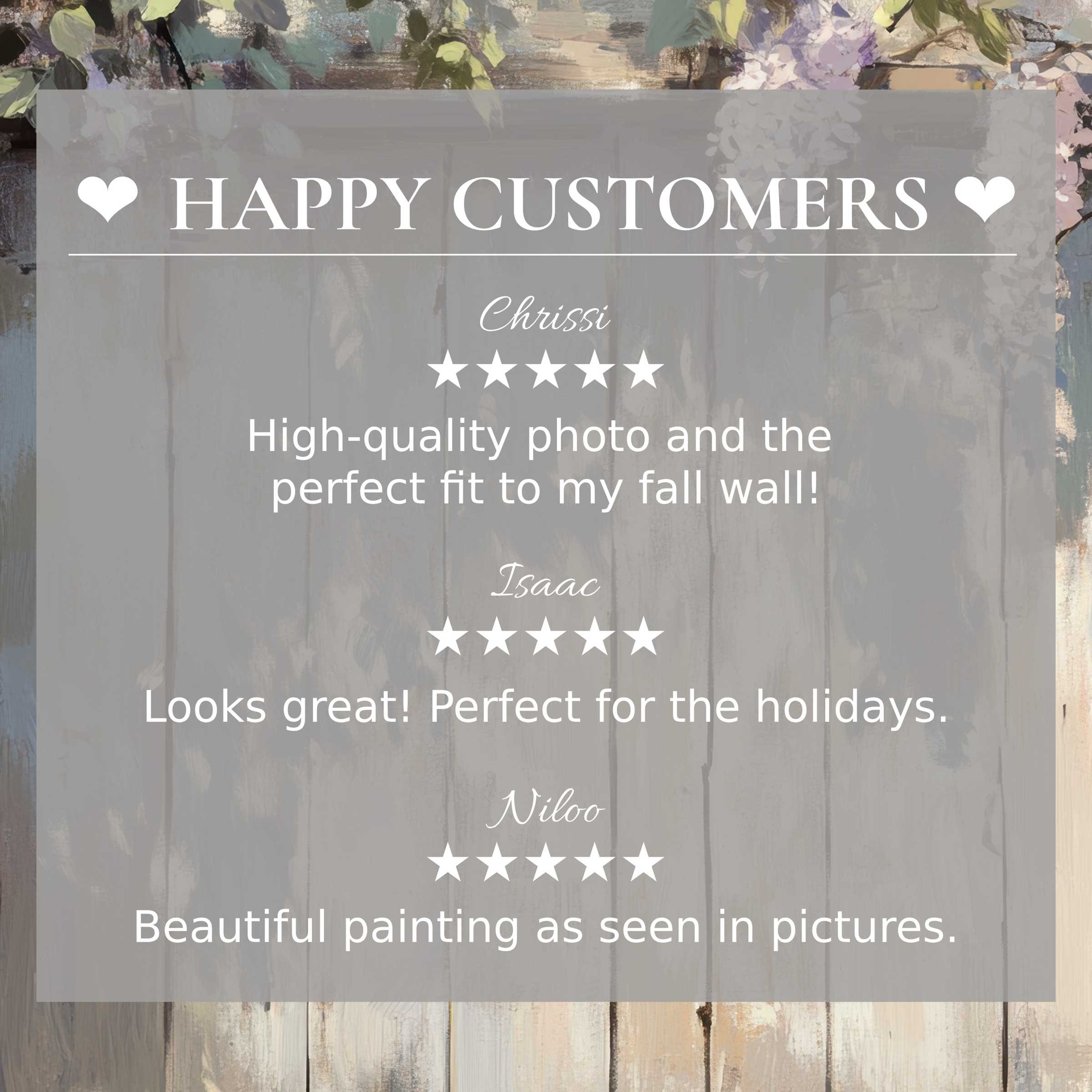 Spring art for Frame TV with elegant floral background, highlighting happy customer reviews that inspire trust and style