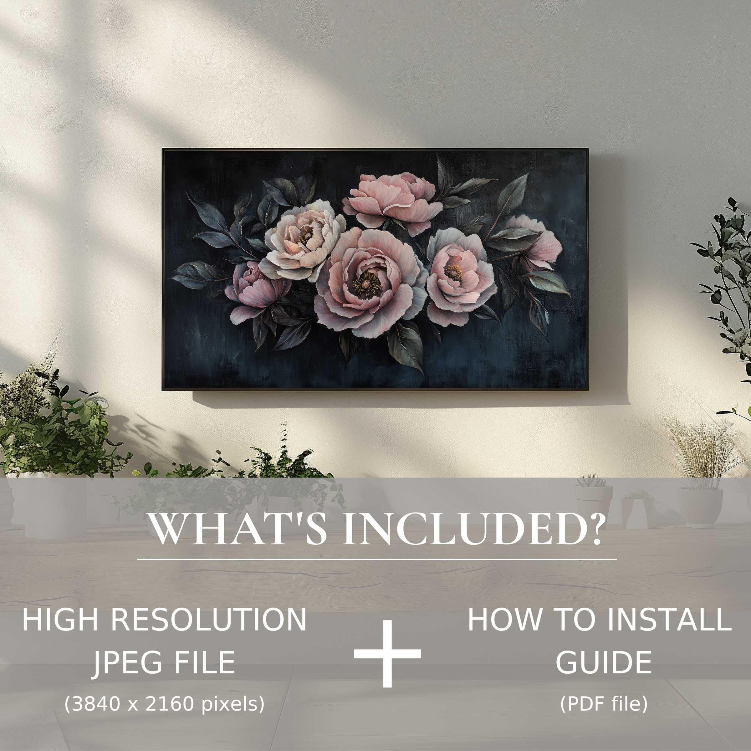Elegant floral digital TV art download brightens your living room with ease and modern charm in high resolution format