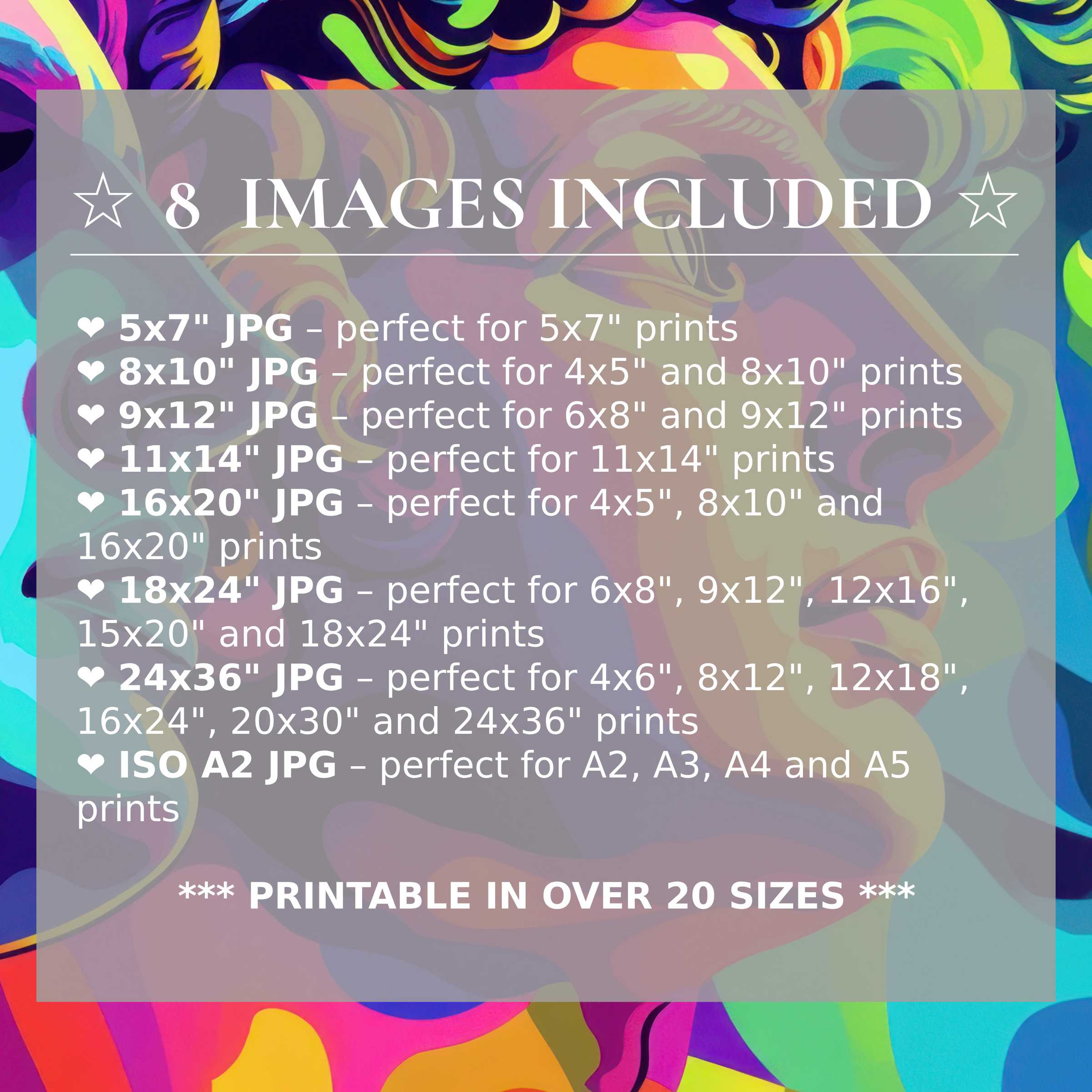 Radiant pop art digital print in vivid blues, pinks, and greens, expertly crafted to elevate modern interiors with style Includes 8 high-quality sizes with download for versatile, flawless display across any space