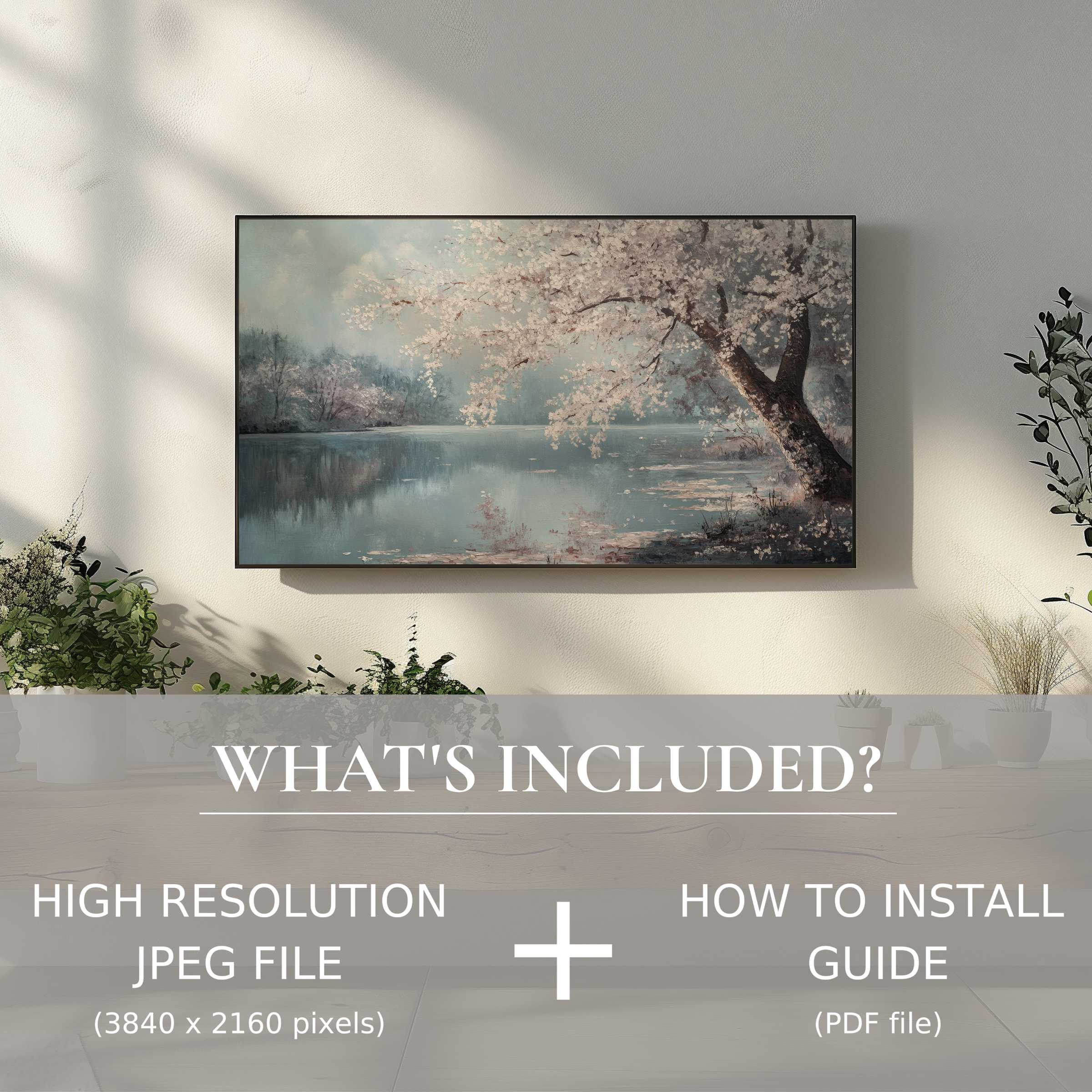 Elegant landscape digital TV art download with easy use, enhancing modern living spaces with serene, stylish ambiance