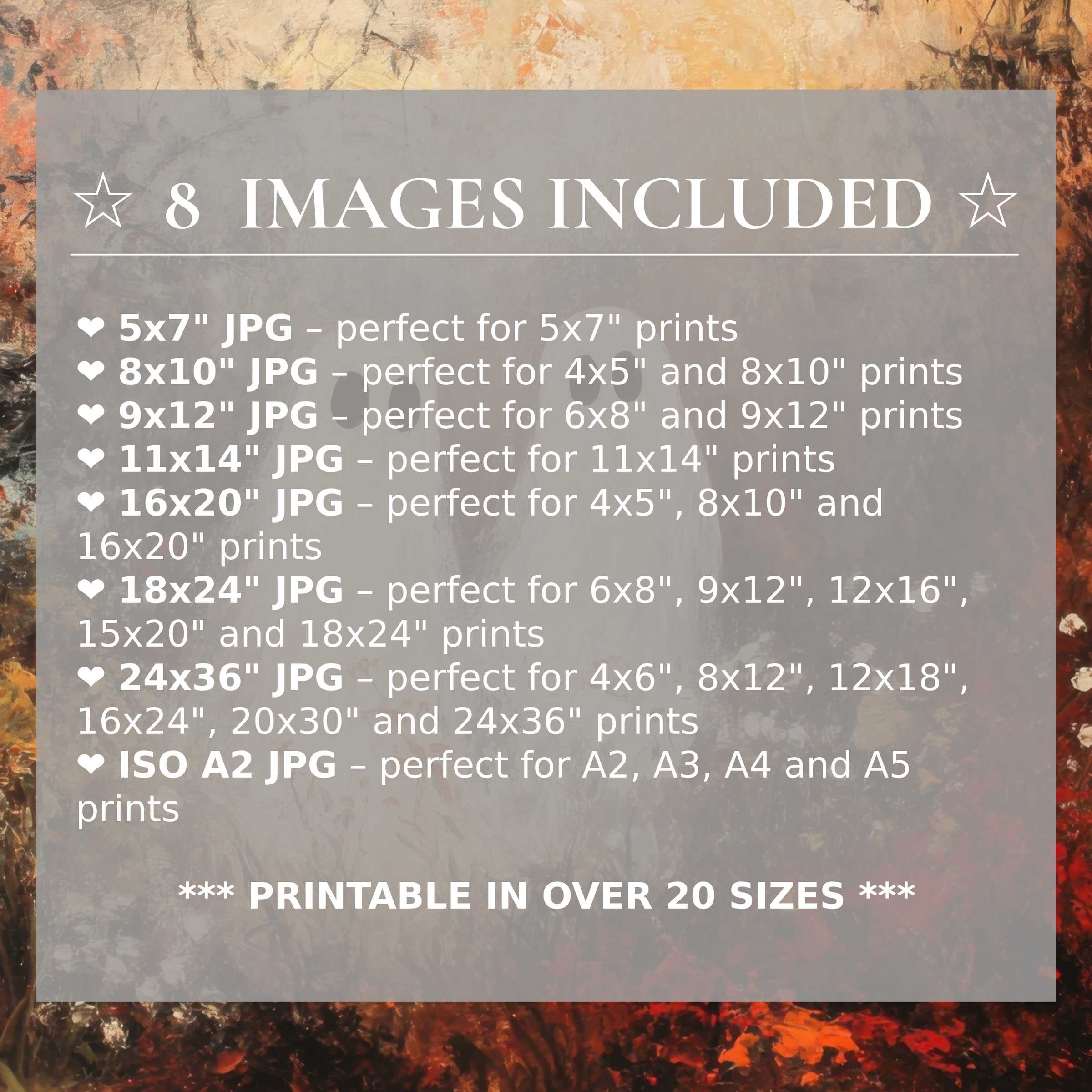Halloween digital print featuring bold amber and burnt sienna hues, delivered in 8 high-quality sizes to elevate modern interiors